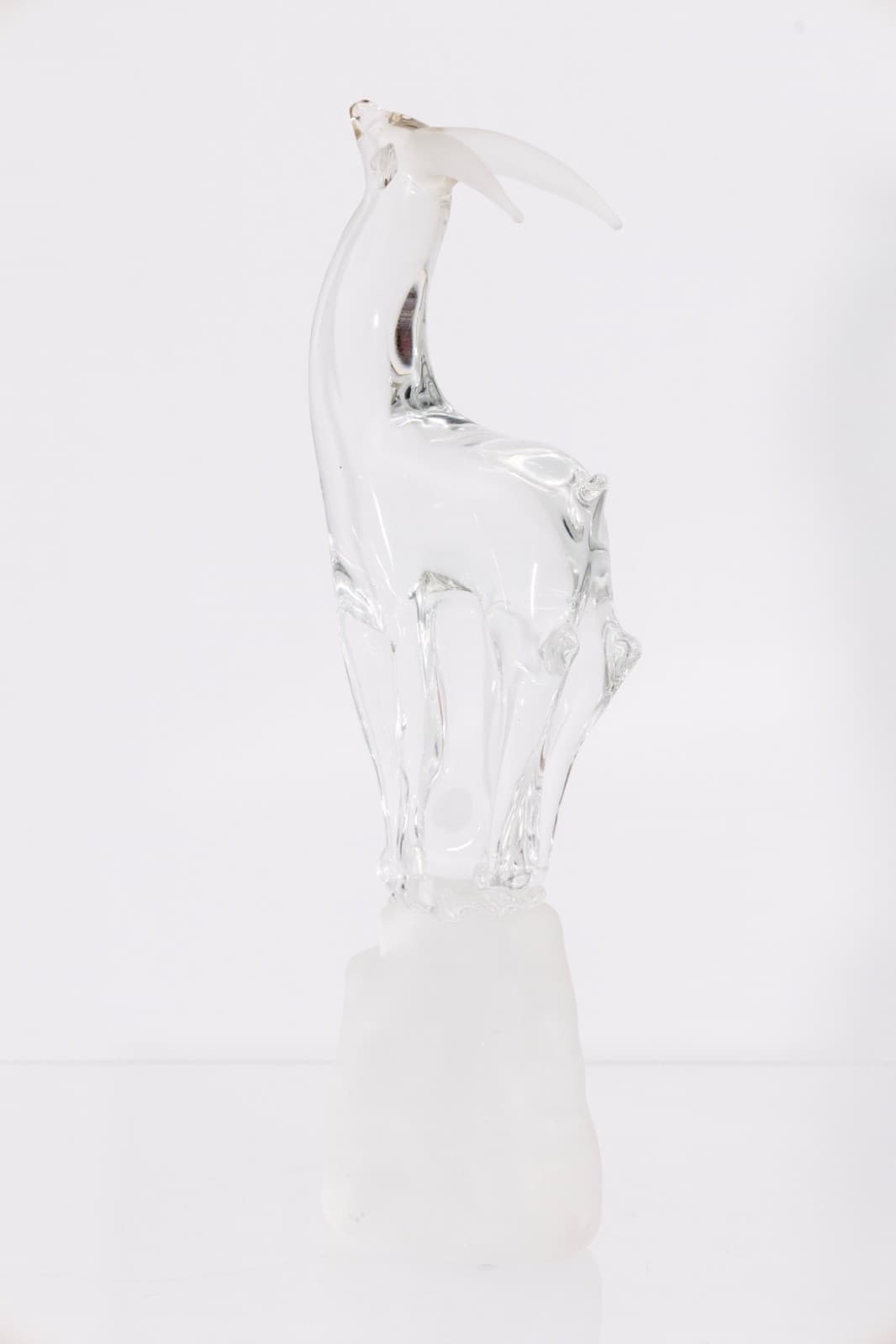 Mid Century Modern Signed Clear Art Glass Antelope Sculpture With Frosted Base - Thumbnail 2