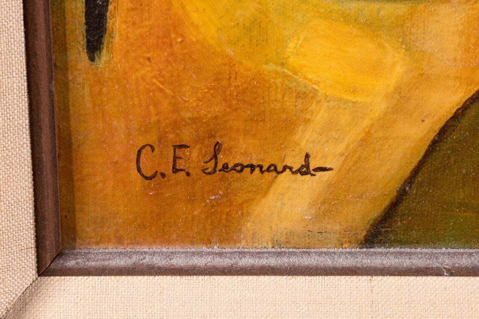 C.E. Leonard Cubits Surreal Abstract Signed Oil Painting on Framed Canvas 1970 - Thumbnail 4