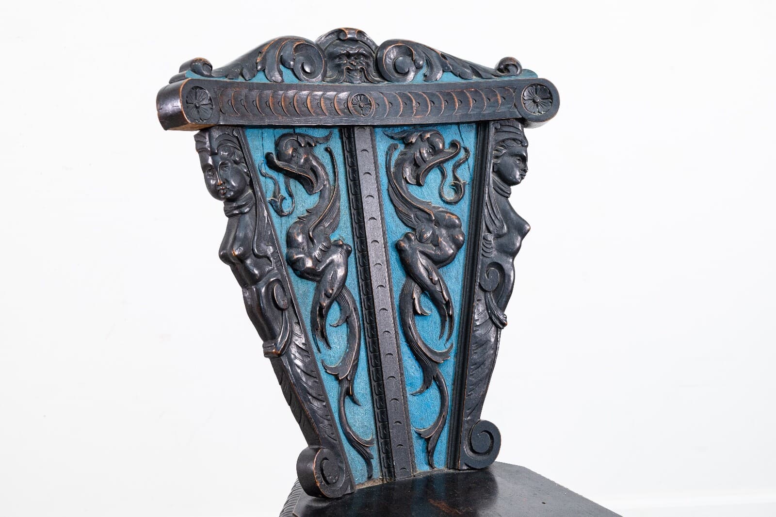 Vintage Hand Painted Italian Renaissance Revival Carved Wood Side Accent Chair - Thumbnail 5