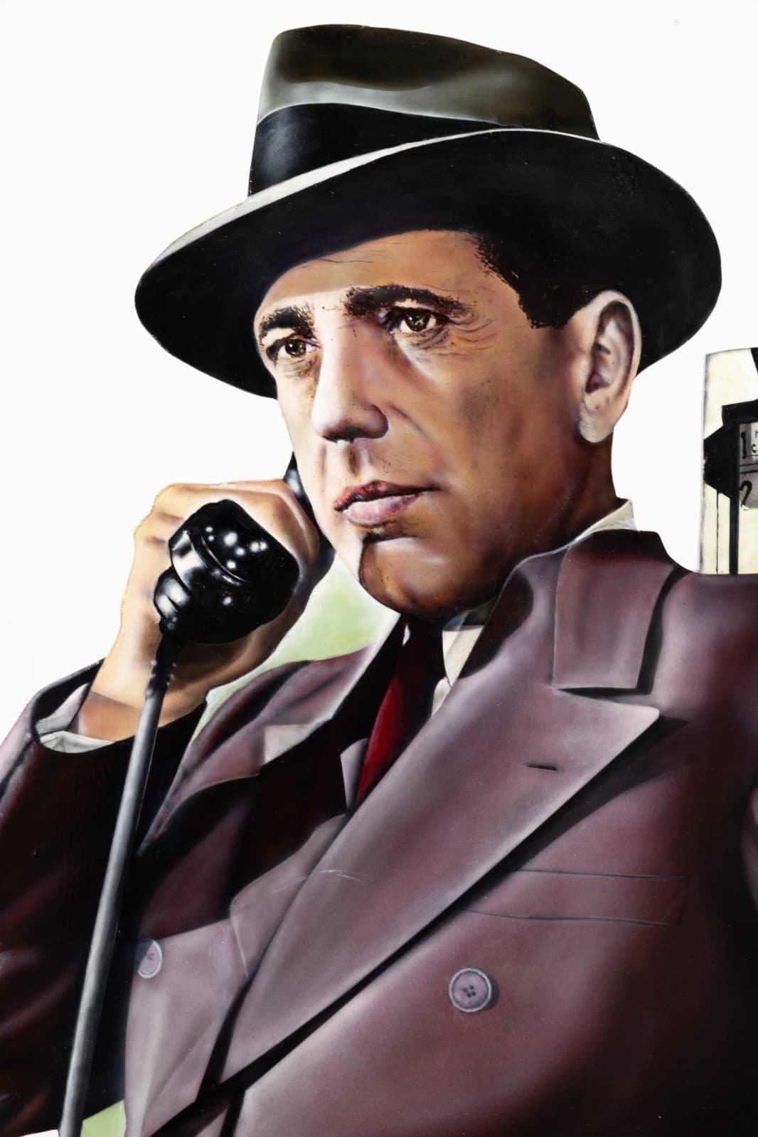 Cesar Santander Humphrey Bogart Talking on the Phone 1996 Signed Oil - Thumbnail 2
