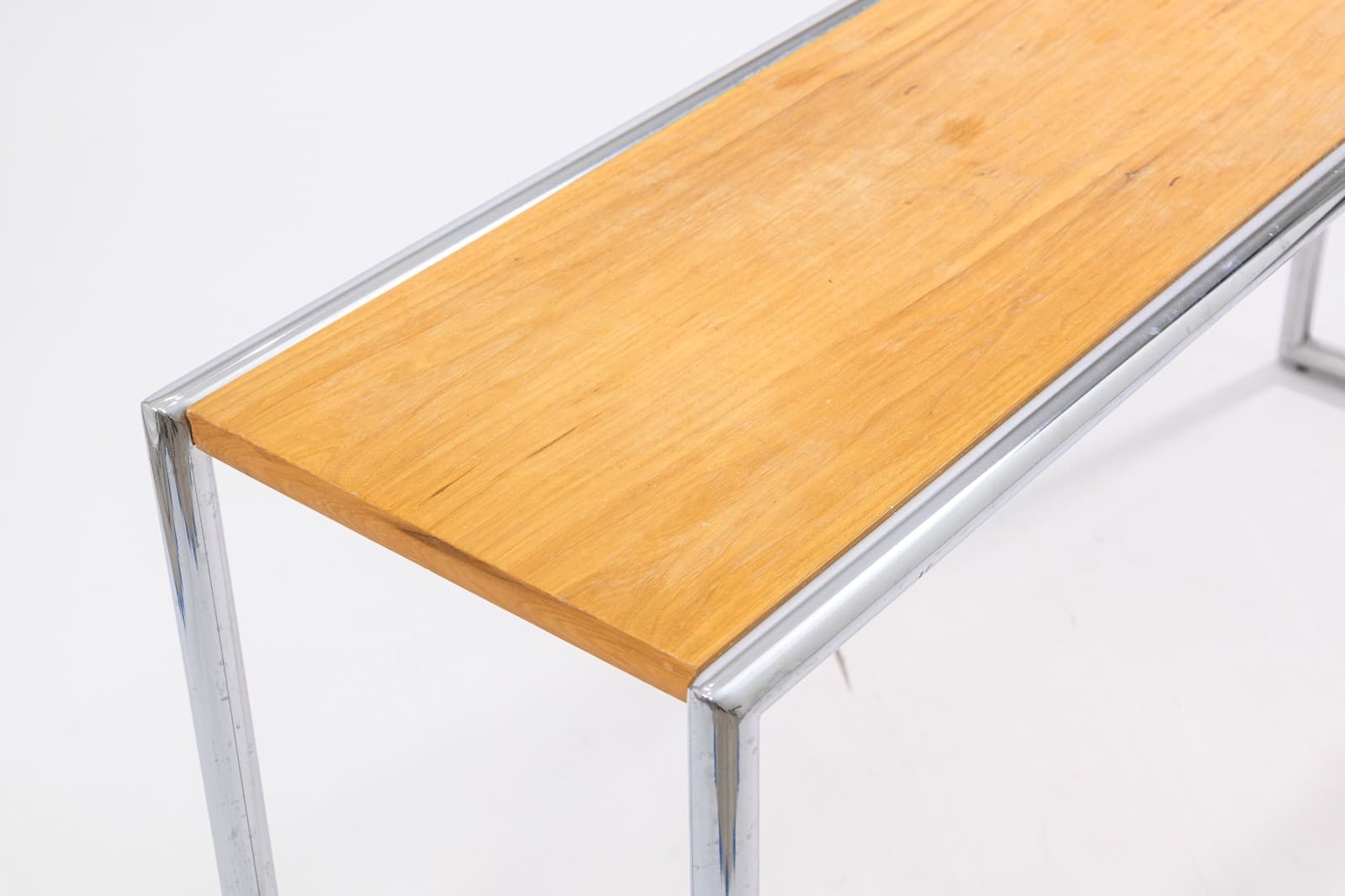 Postmodern Wood and Tubular Chrome Rectangular Console Table - Thumbnail 3