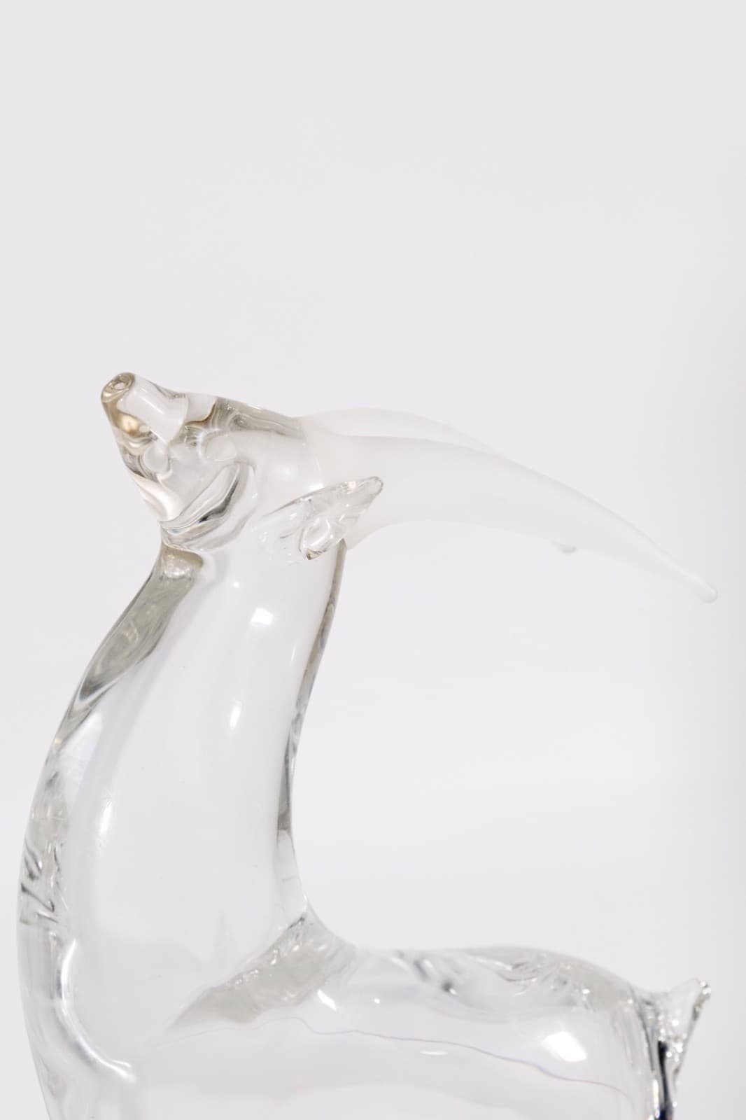 Mid Century Modern Signed Clear Art Glass Antelope Sculpture With Frosted Base - Thumbnail 4