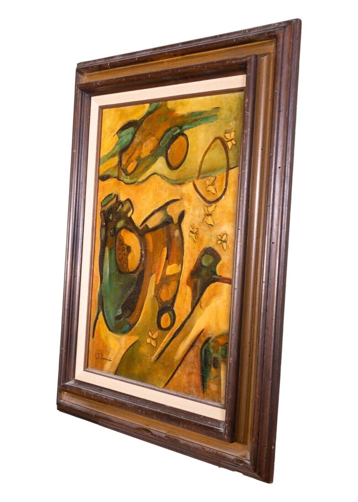 C.E. Leonard Cubits Surreal Abstract Signed Oil Painting on Framed Canvas 1970 - Thumbnail 3