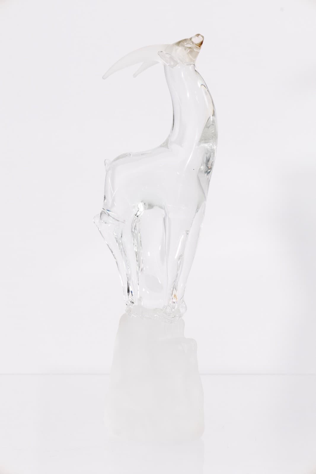 Mid Century Modern Signed Clear Art Glass Antelope Sculpture With Frosted Base - Thumbnail 3