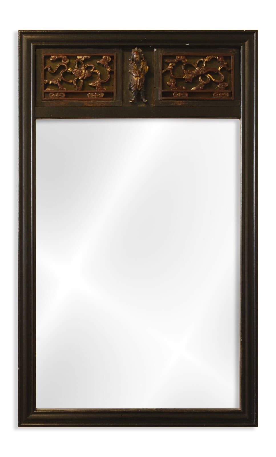 Traditional Asian Mirror Hand-Carved Mahogony Wood Ornate Design with Deity