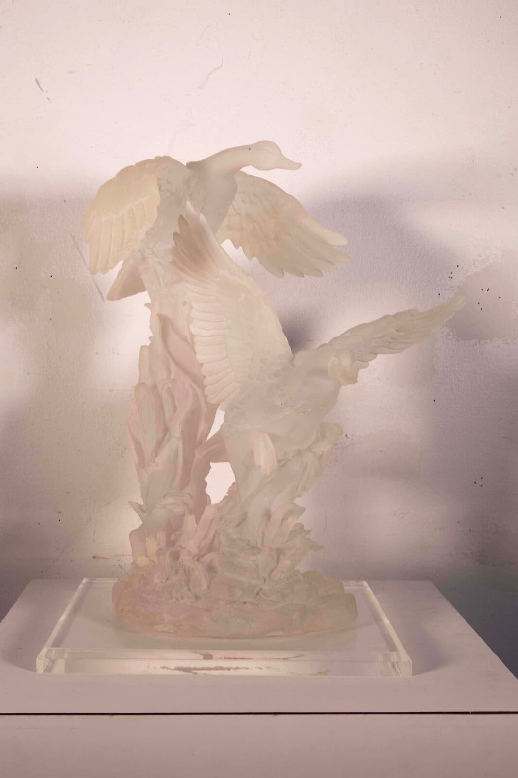 Modern Contemporary Carved Acrylic Geese in Flight Table Sculpture on Base - Thumbnail 2