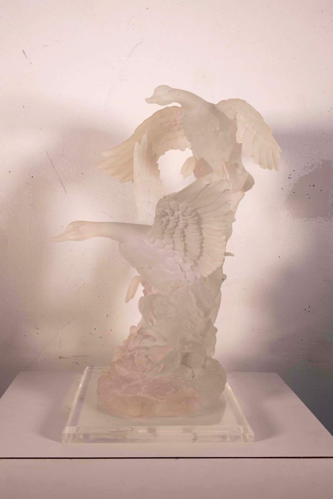 Modern Contemporary Carved Acrylic Geese in Flight Table Sculpture on Base - Thumbnail 4