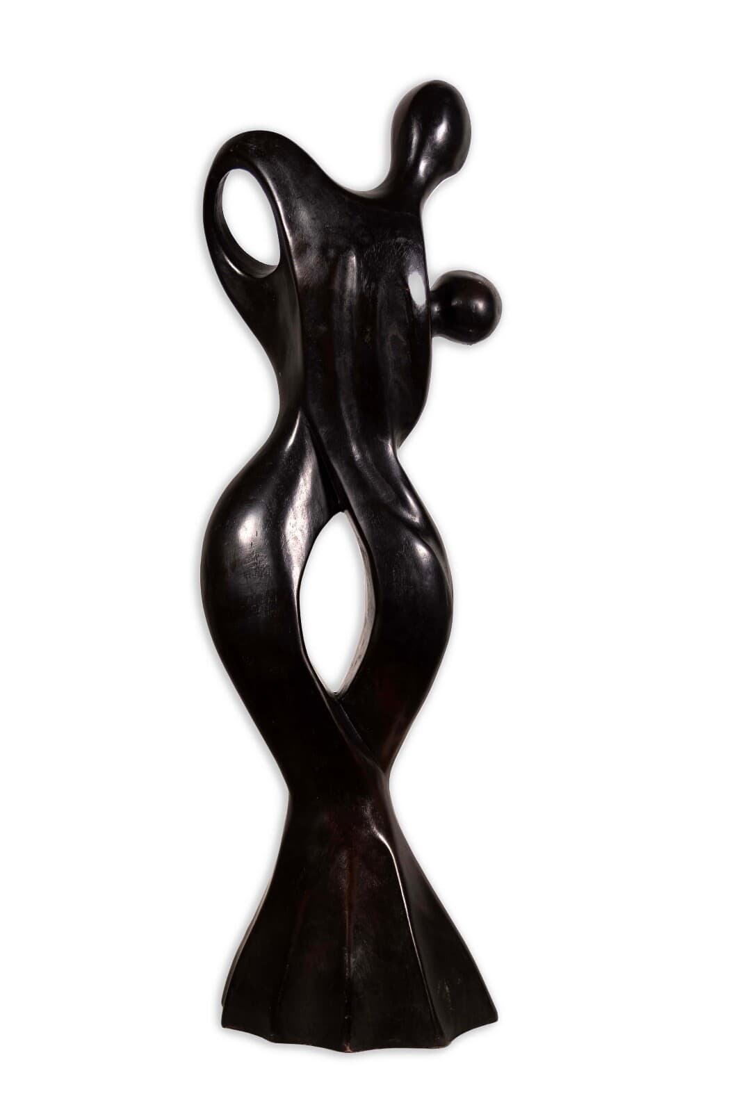 Postmodern Dancing Couple Ironwood Solid Wood Carved Sculpture - Thumbnail 3