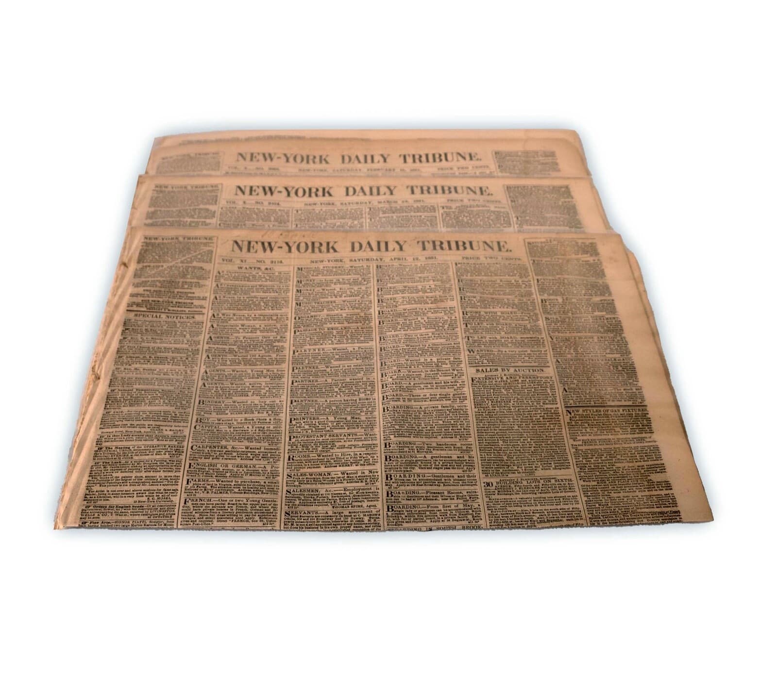 Antique Set of 3 New York Daily Tribune Historical Original Newspapers 1851 - Thumbnail 2