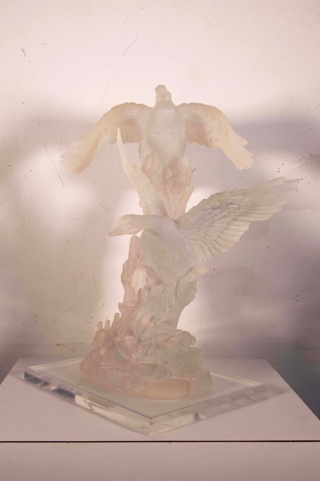 Modern Contemporary Carved Acrylic Geese in Flight Table Sculpture on Base - Thumbnail 3