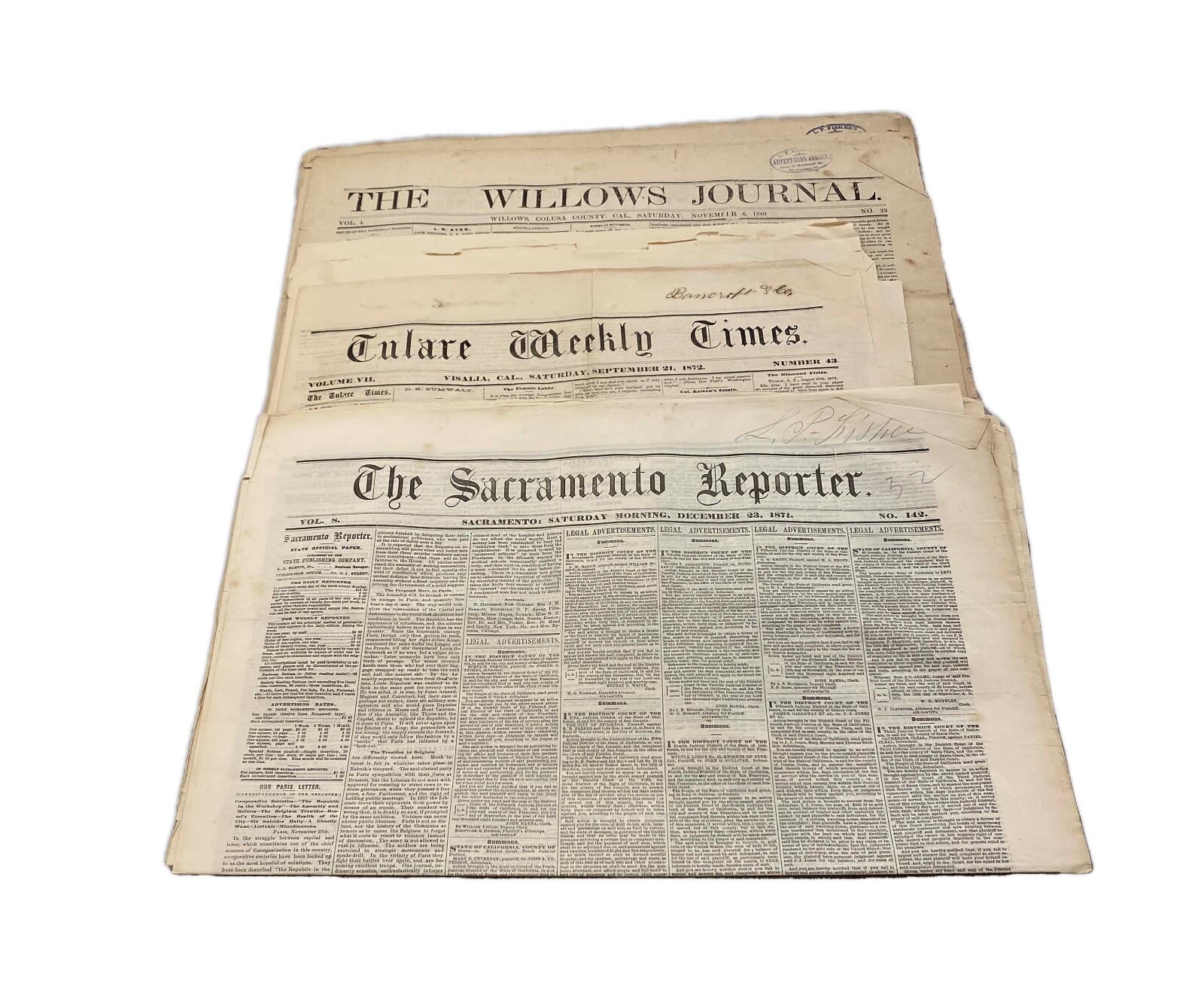 Antique The Sacramento Reporter, Tulane Weekly Times & The Willows Journal Paper - Thumbnail 2