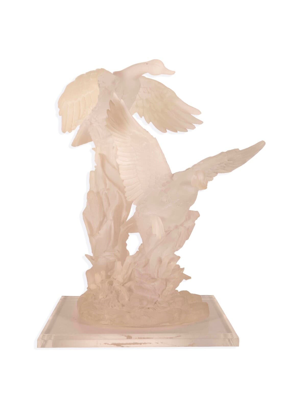 Modern Contemporary Carved Acrylic Geese in Flight Table Sculpture on Base