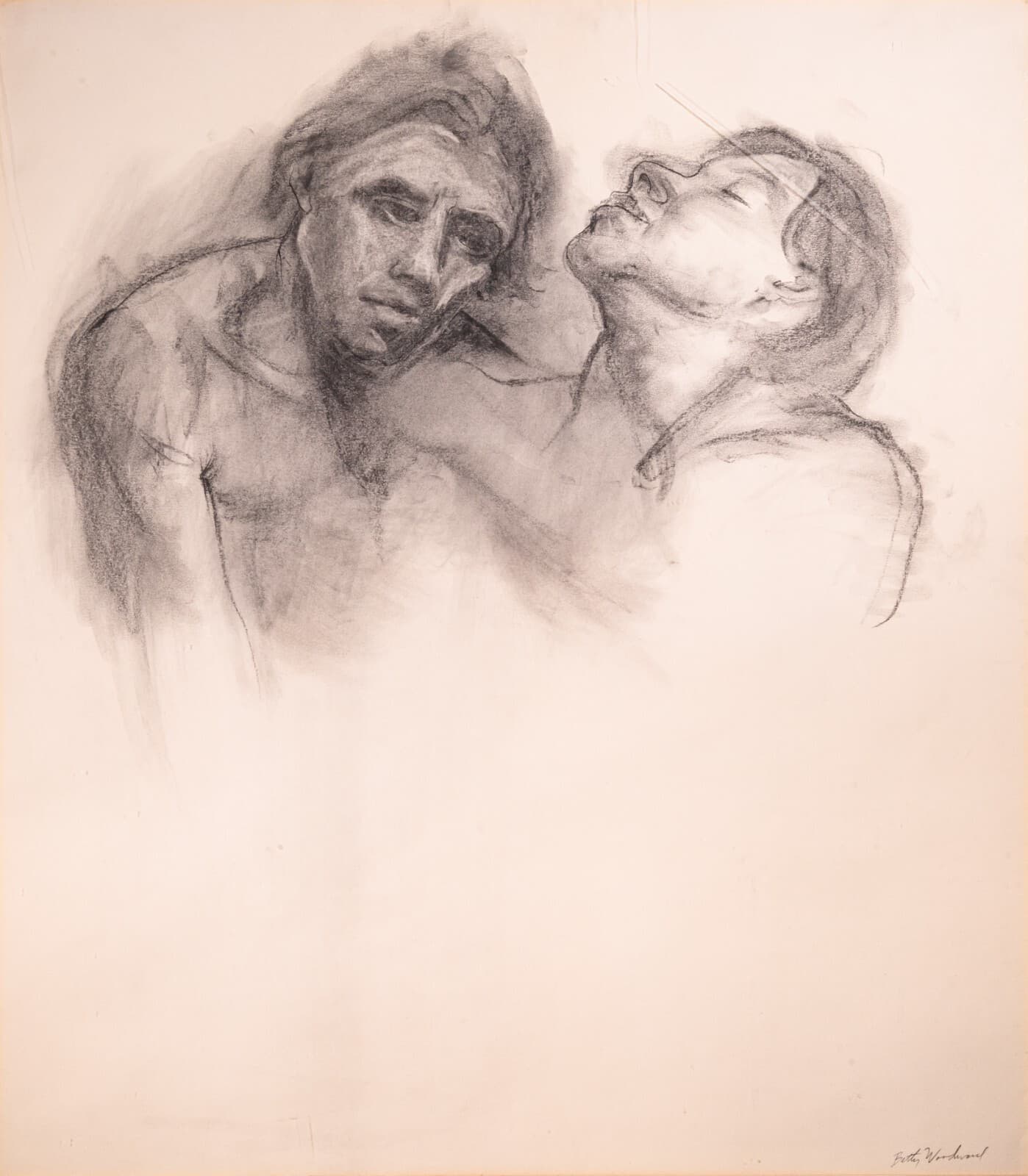 Betty Woodward-Bosley 2 Figures Signed Modern Figurative Drawing Unframed - Thumbnail 2