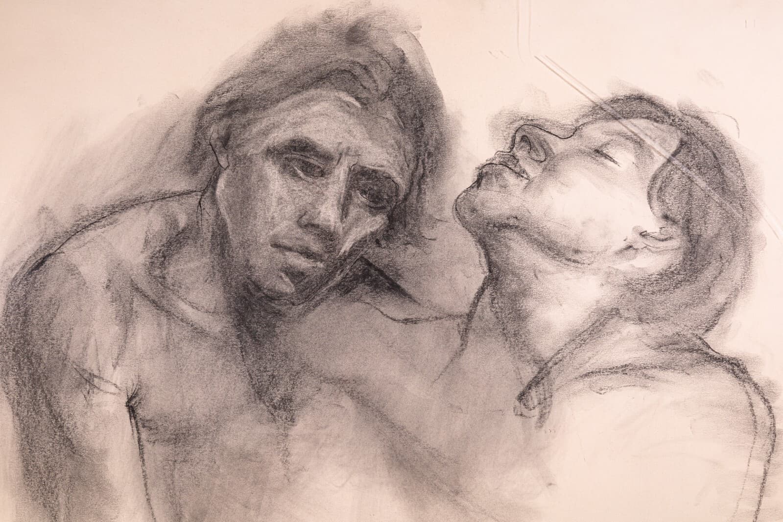 Betty Woodward-Bosley 2 Figures Signed Modern Figurative Drawing Unframed - Thumbnail 3