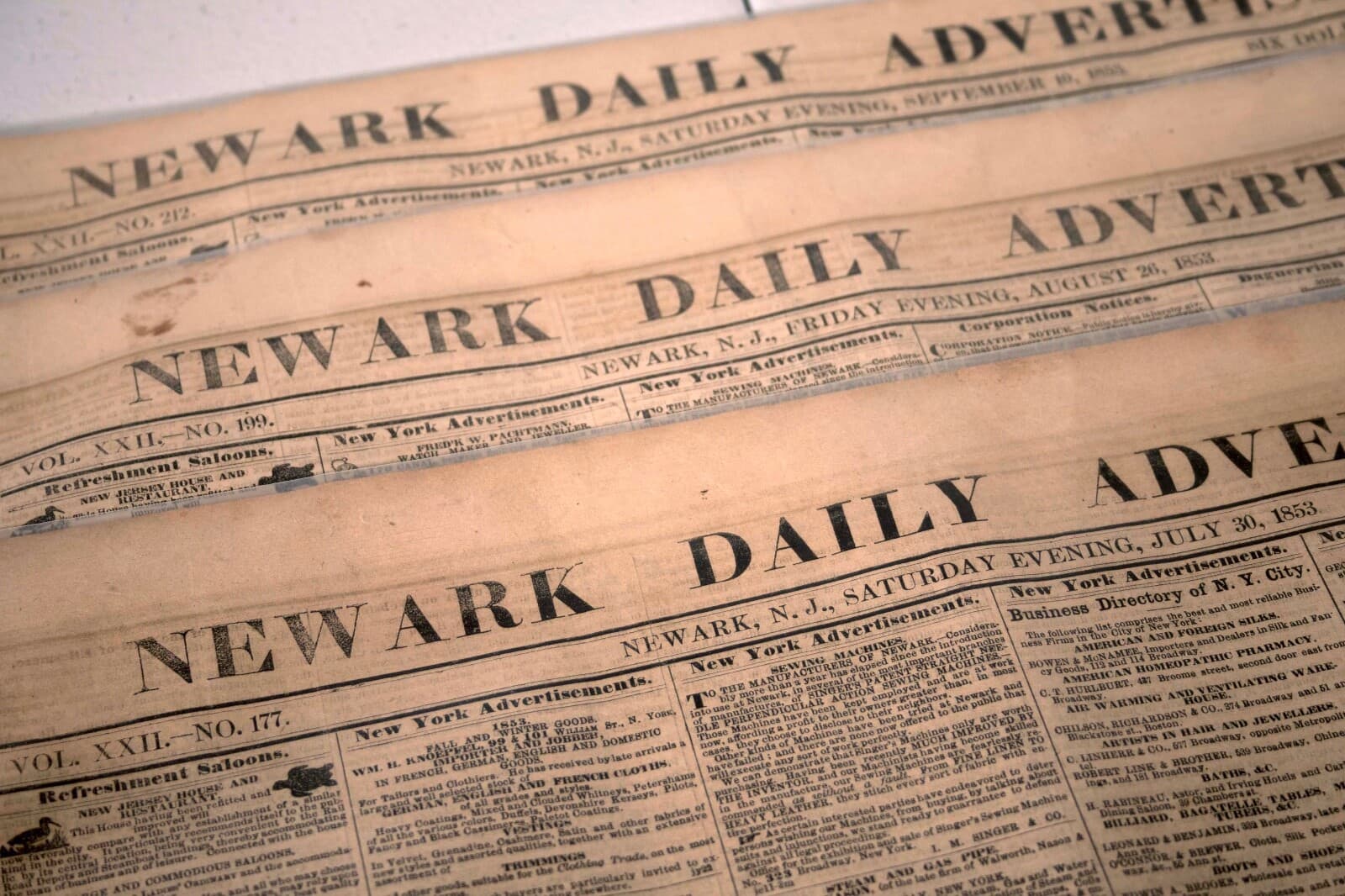 Antique Set of 3 Newark Daily Advertiser Historical Original Newspapers 1853 - Thumbnail 5