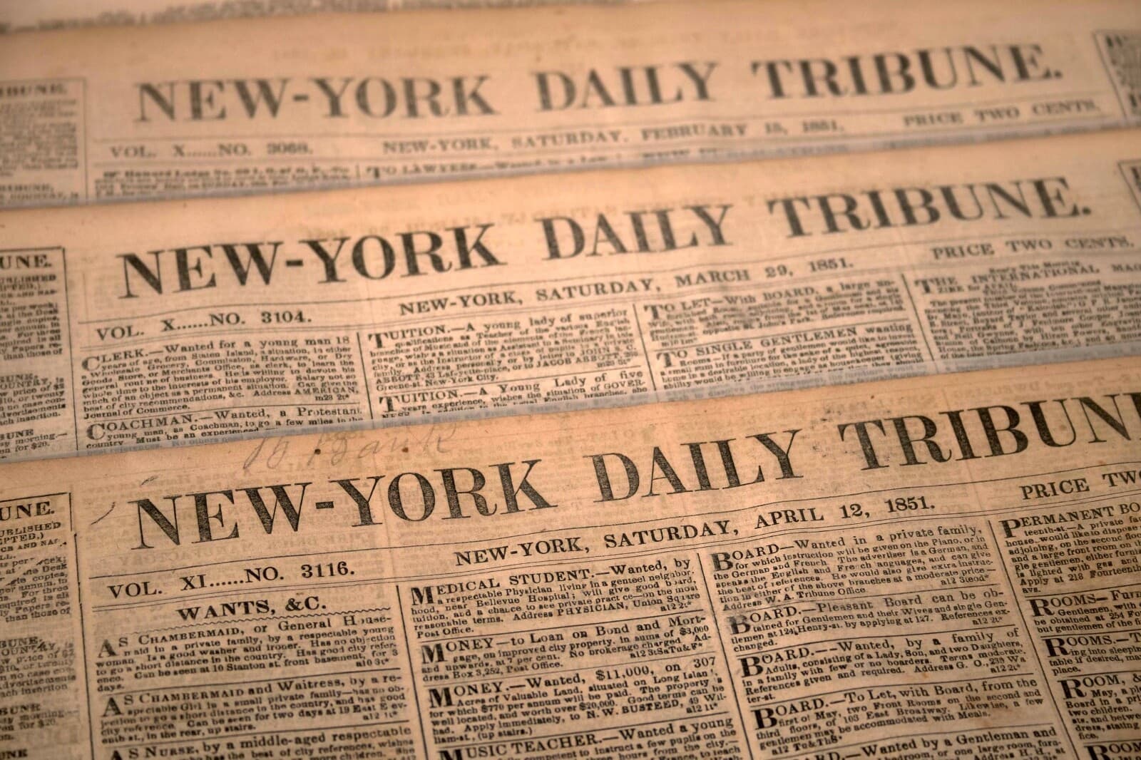 Antique Set of 3 New York Daily Tribune Historical Original Newspapers 1851 - Thumbnail 5