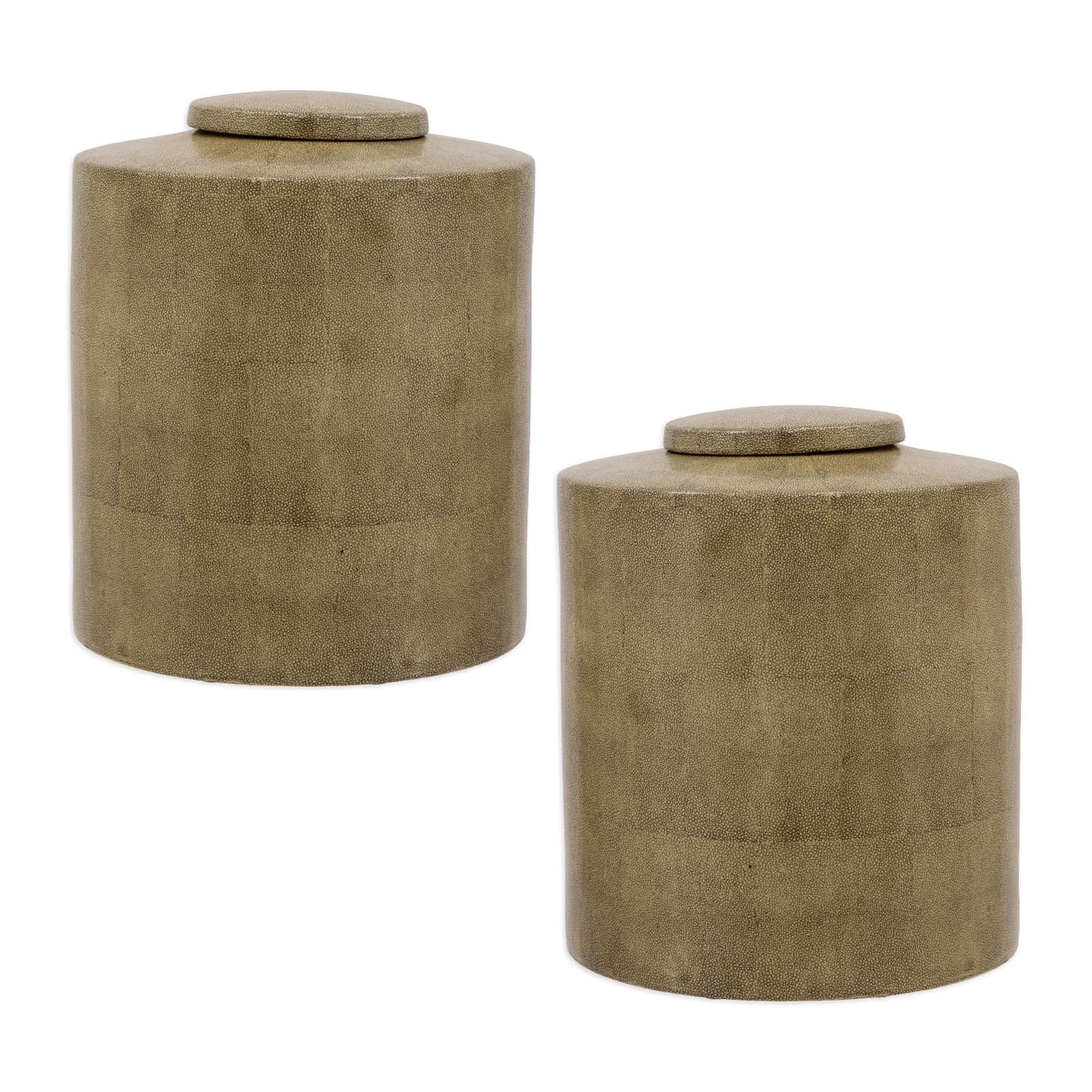 Set of Two Tozai Textured Cylindrical Lidded Vessels