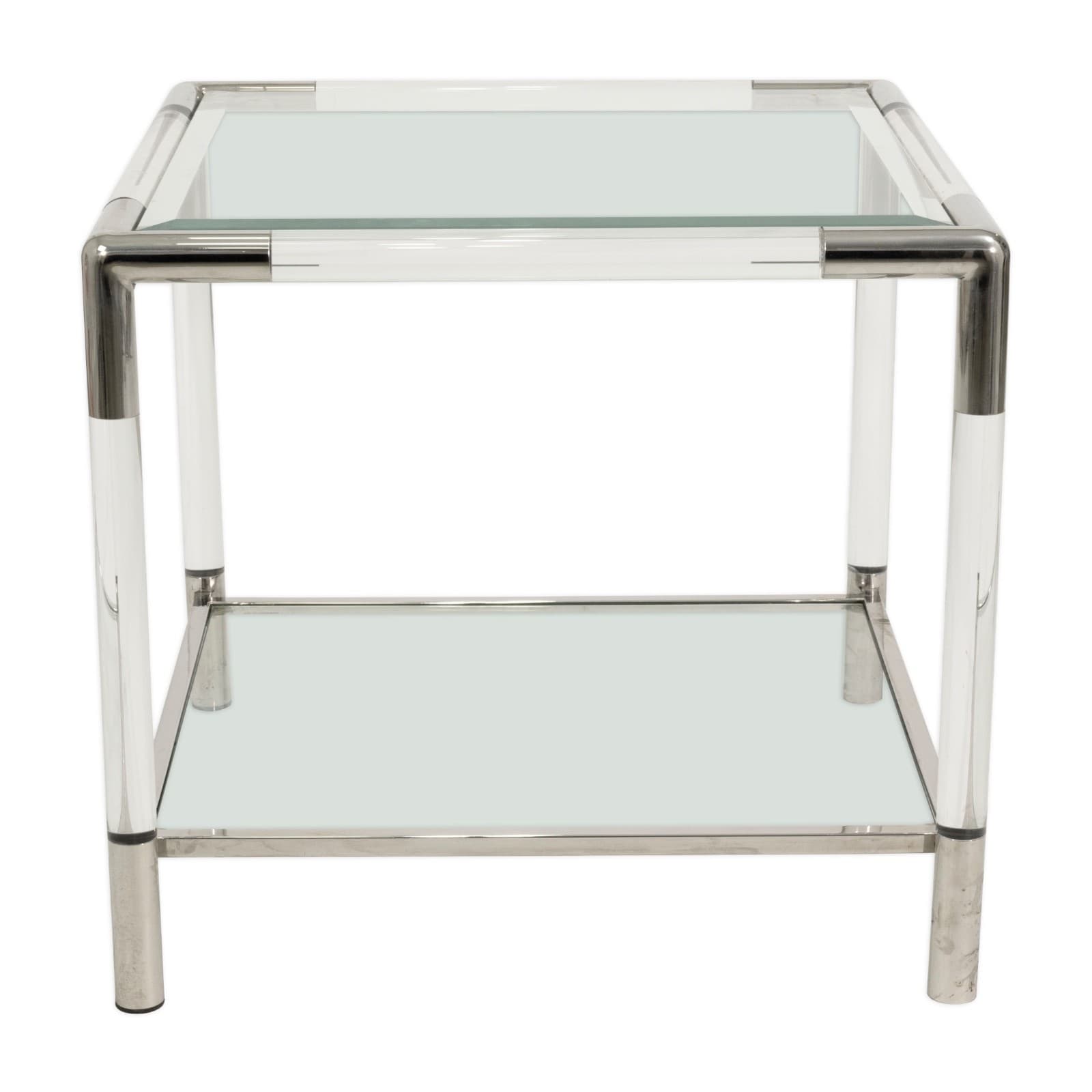 Small Mid Century Modern Cube Lucite And Tempered Glass End Table - Thumbnail 2