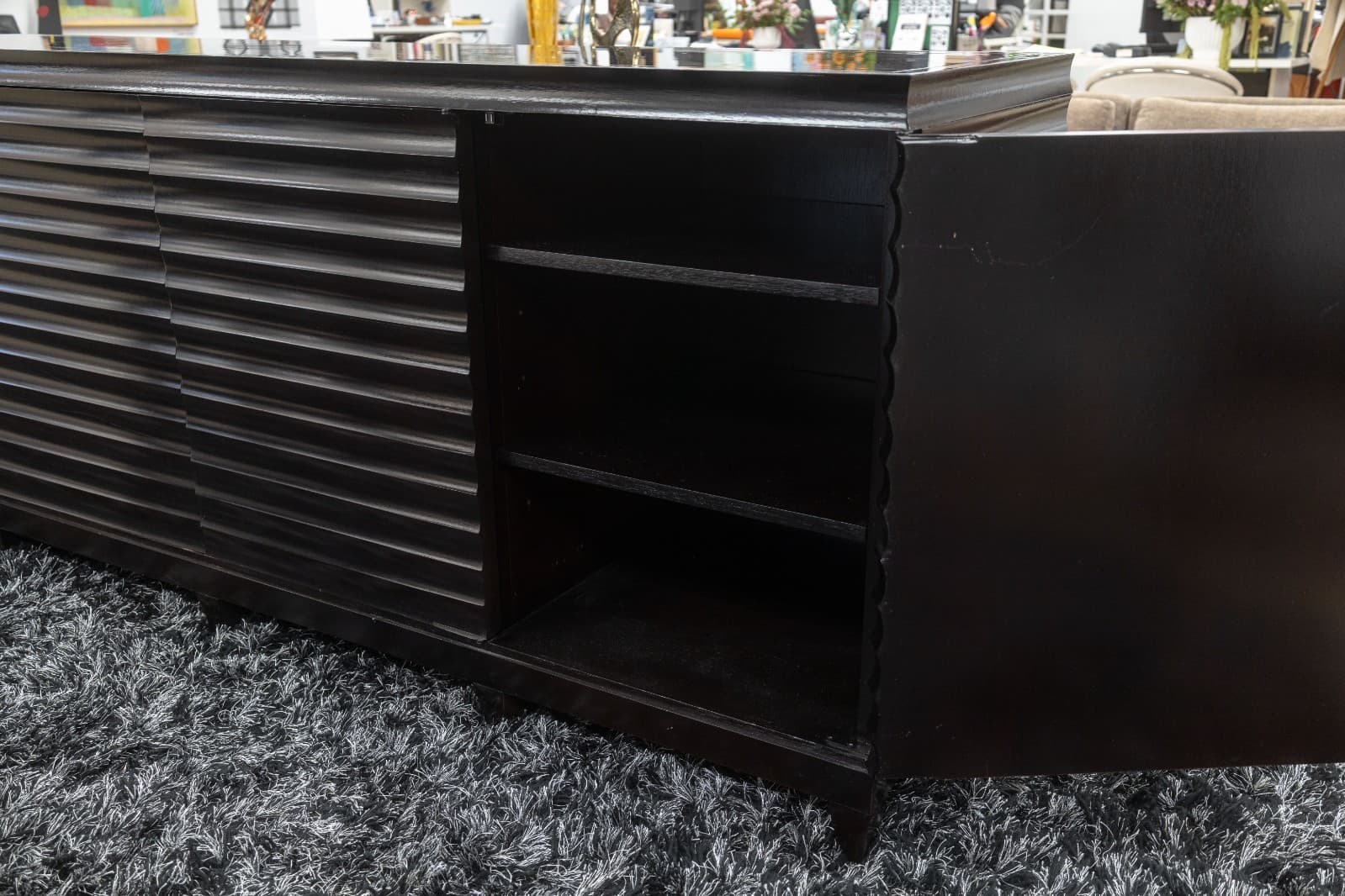 Barbara Barry for Baker Modern Fluted Black Lacquered Sideboard Credenza - Thumbnail 9