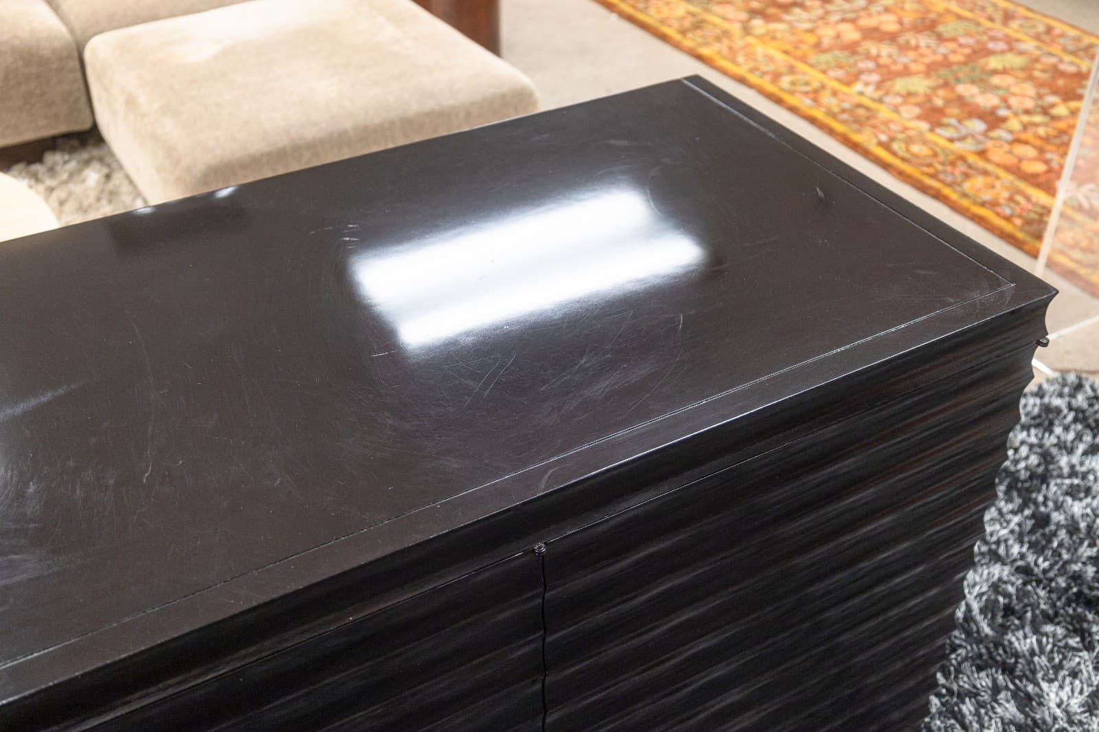 Barbara Barry for Baker Modern Fluted Black Lacquered Sideboard Credenza - Thumbnail 3