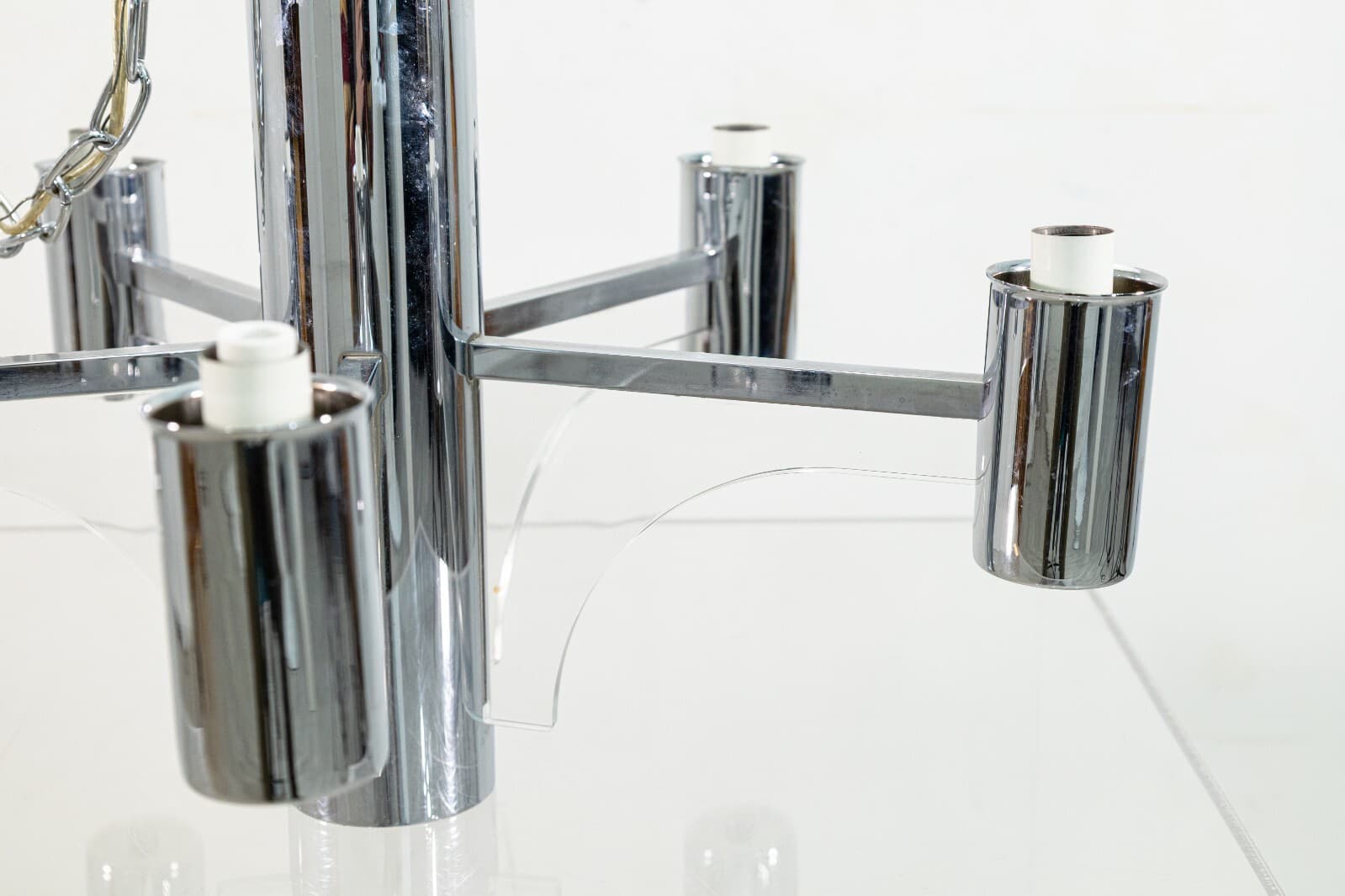 Sciolari Style Vintage Chrome and Lucite Chained Chandelier Light Fixture - Thumbnail 4
