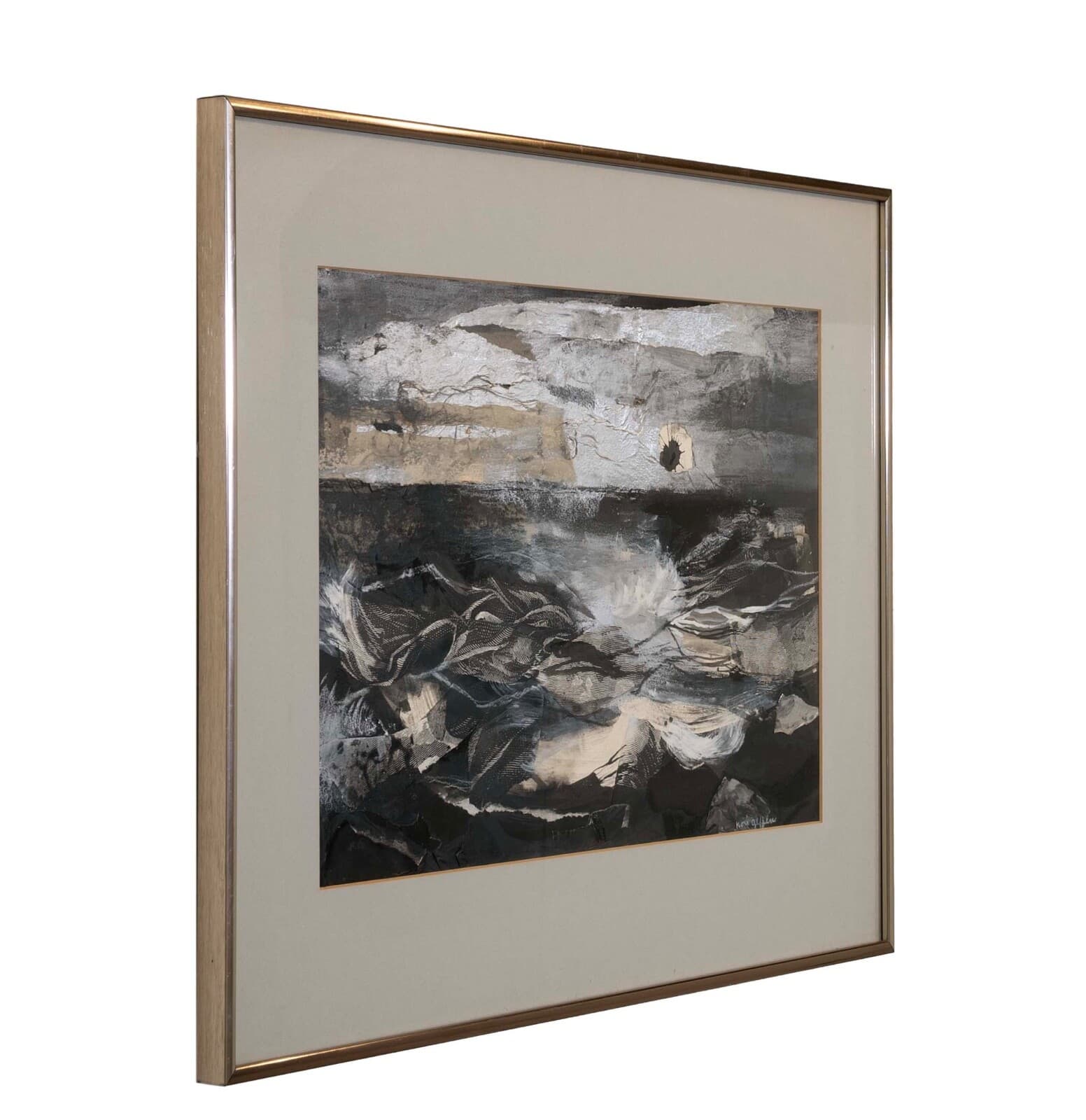 Nori Geffen In The Beginning Signed Modern Mixed-Media Painting Framed 1970s - Thumbnail 3