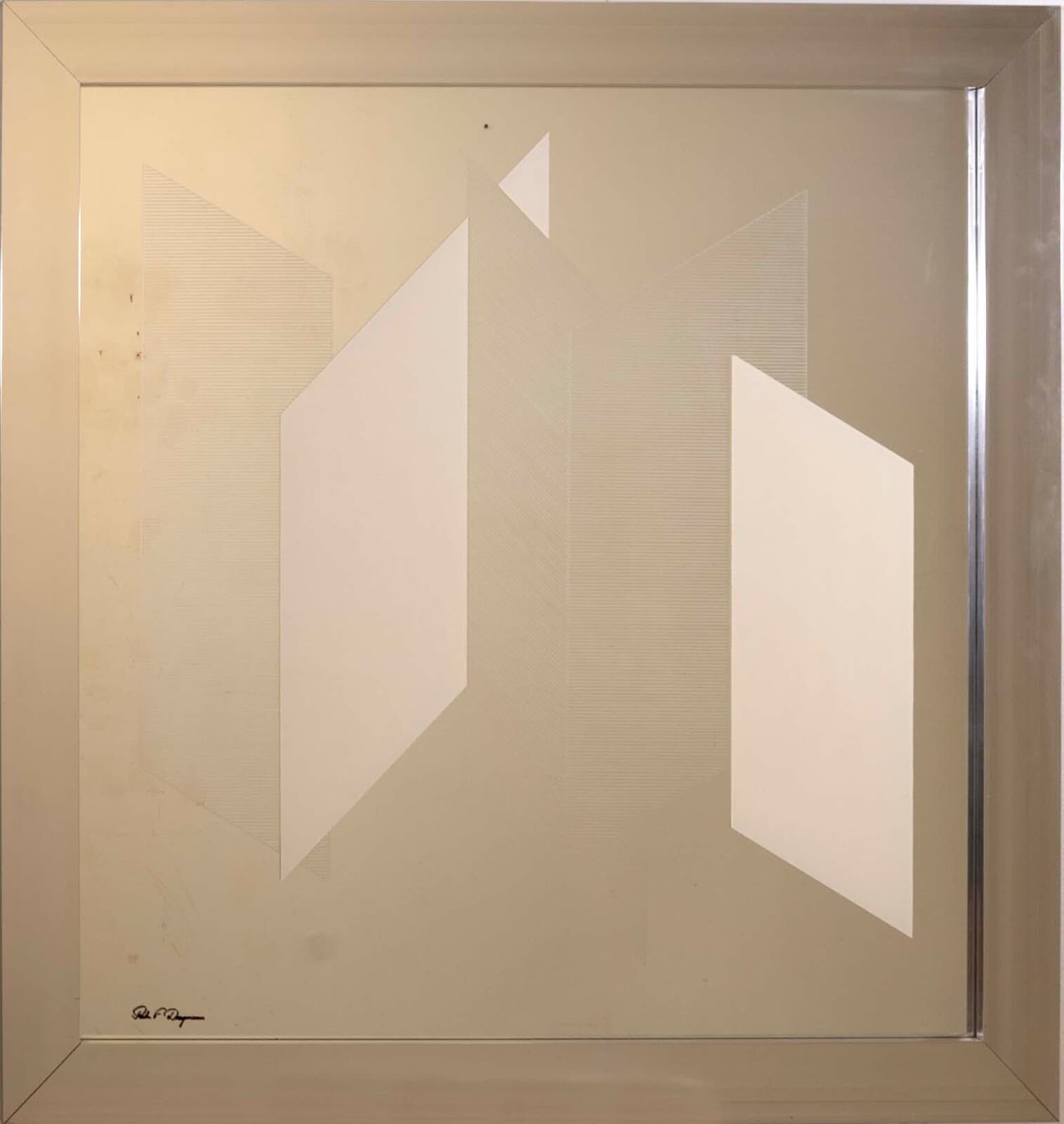Greg Copeland #633 Signed Modern Geometric Op Art Space Age Mirror Framed 1970s