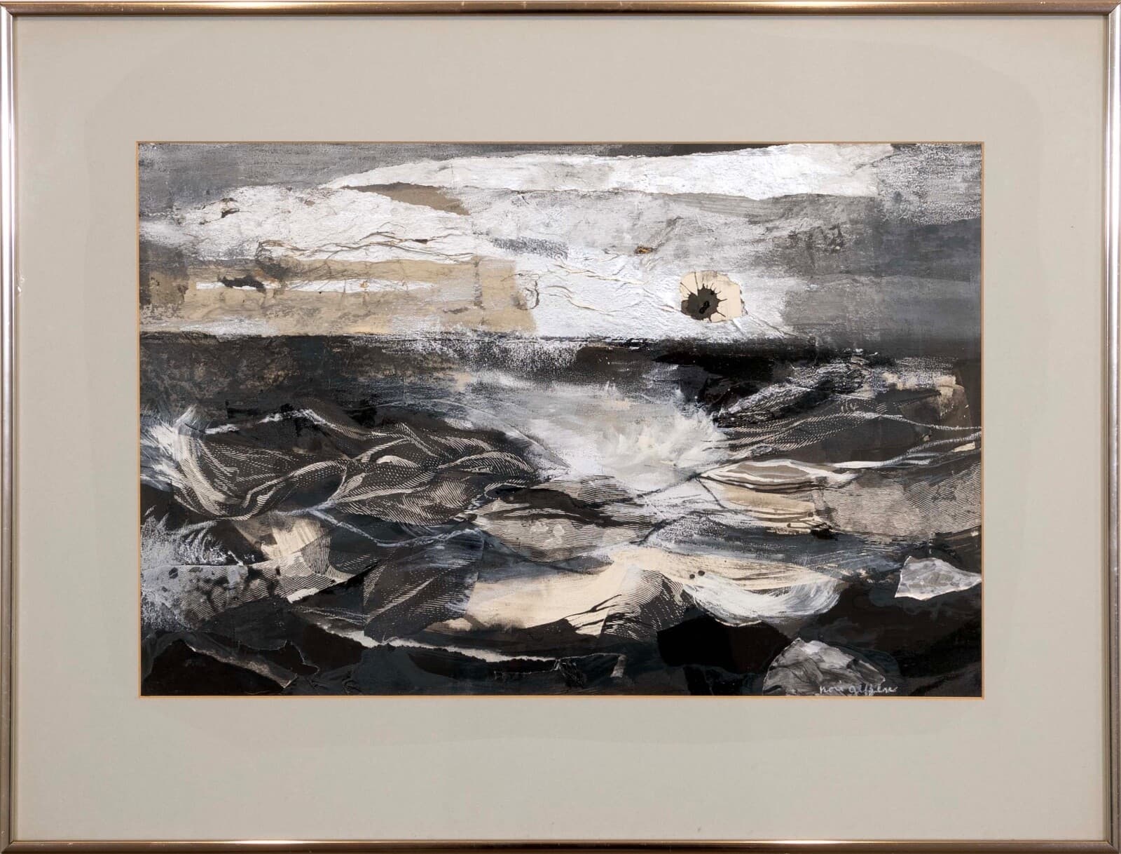 Nori Geffen In The Beginning Signed Modern Mixed-Media Painting Framed 1970s