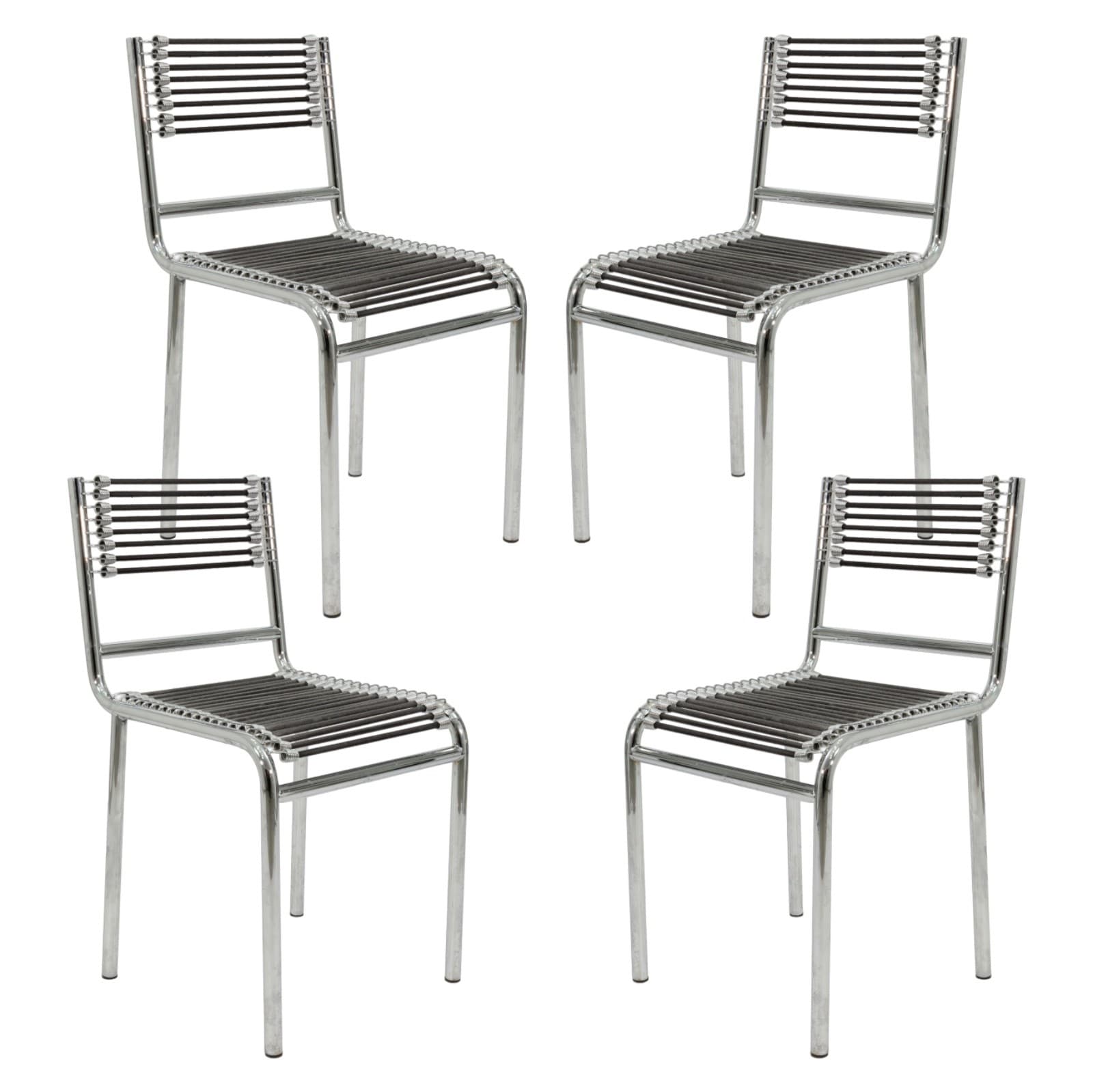 Set Of 4 Mid Century Rene Herbst Sandow Cord And Chrome Armchairs