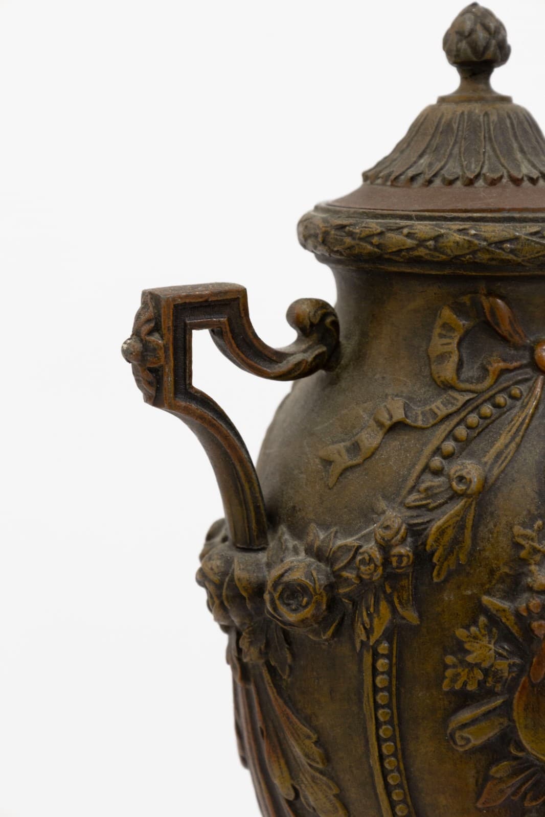 Hollywood Regency Bronze French Lidded Urn With Handles On Marble Base c. 1950s - Thumbnail 5