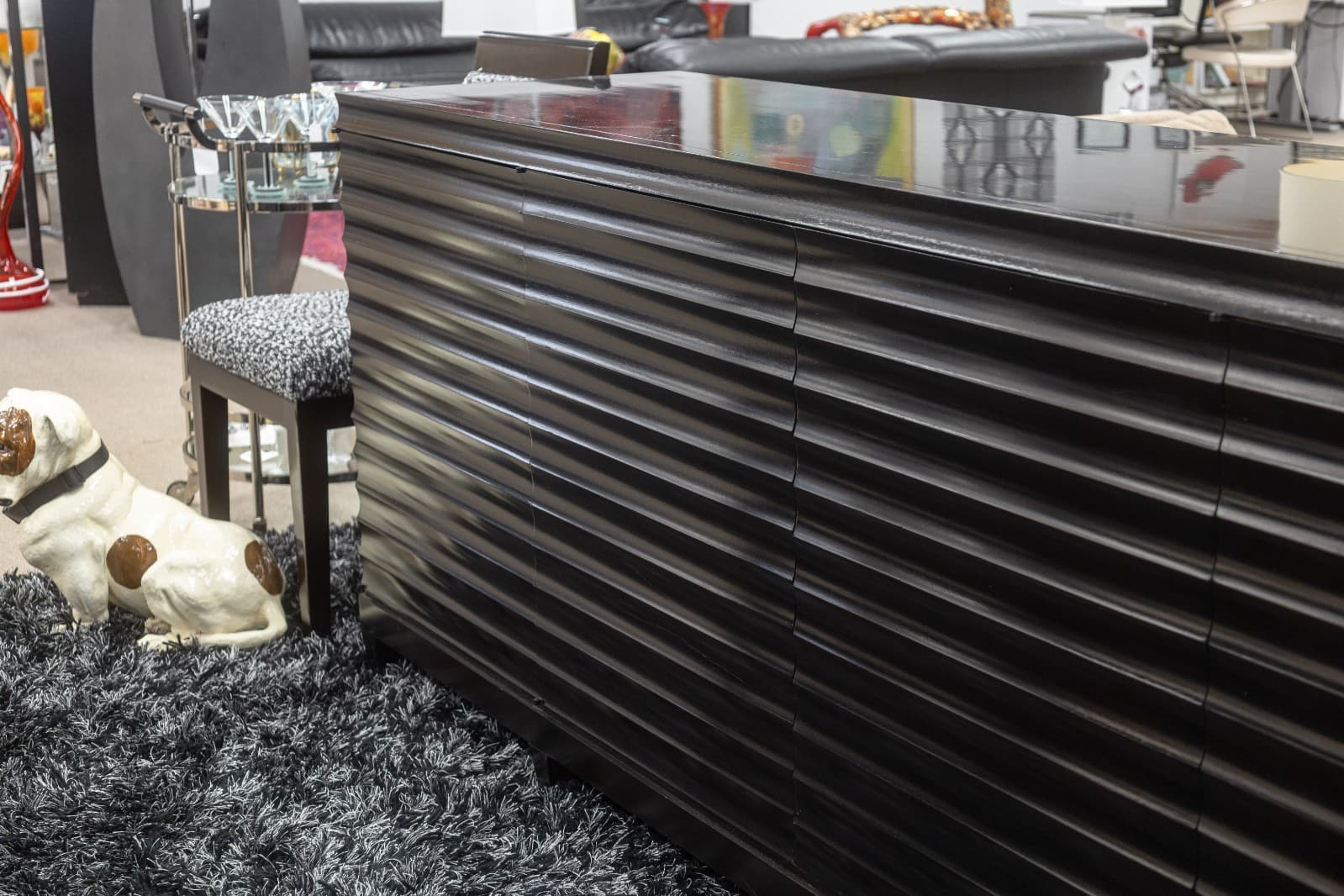 Barbara Barry for Baker Modern Fluted Black Lacquered Sideboard Credenza - Thumbnail 4