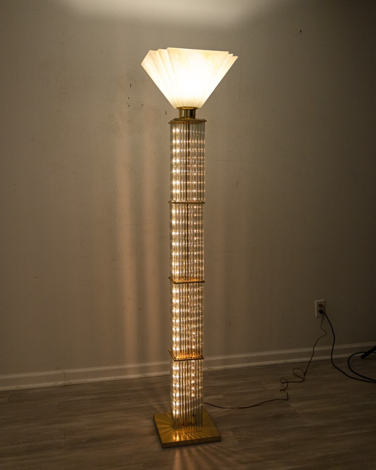 1960s Gaetano Sciolari Brass and Glass Cane Mid Century Modern Floor Lamp - Thumbnail 2