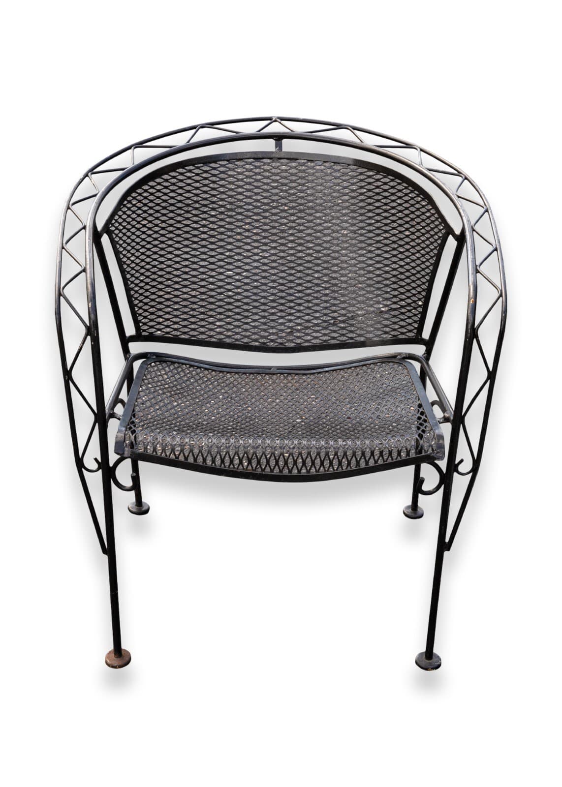 Vintage Russell Woodard Black Wrought Iron Patio Set with Table and 4 Chairs - Thumbnail 6