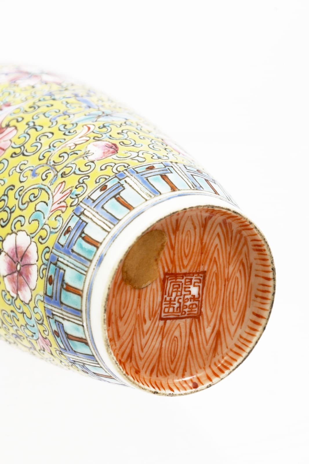 Vintage Traditional Chinese Porcelain Vase 9" Yellow, Pink & Blue Floral Design - Thumbnail 7
