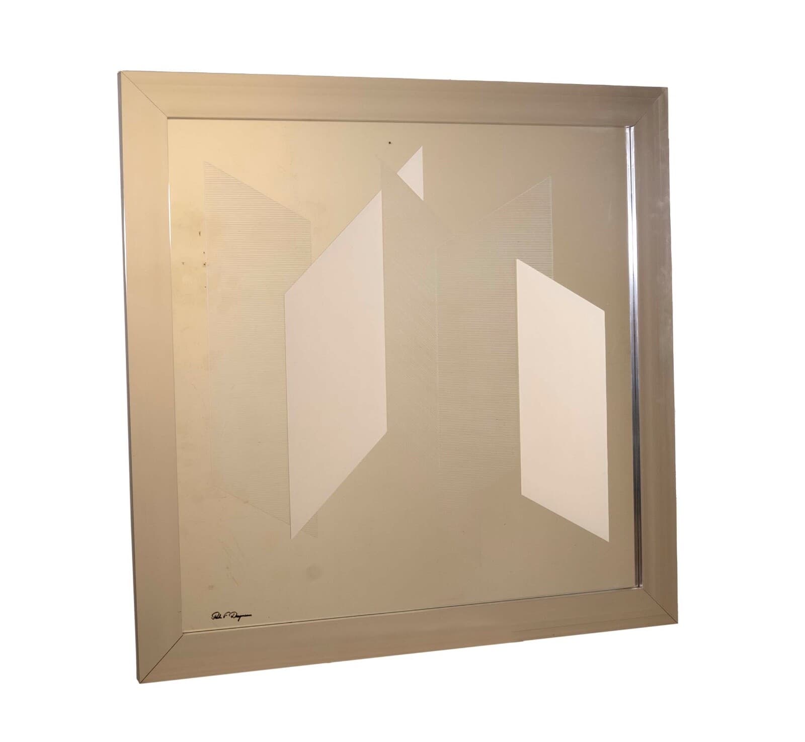 Greg Copeland #633 Signed Modern Geometric Op Art Space Age Mirror Framed 1970s - Thumbnail 2