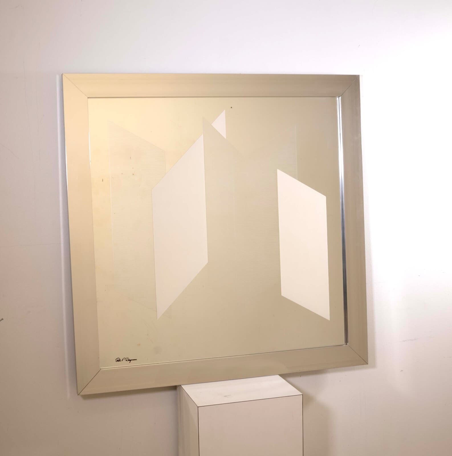 Greg Copeland #633 Signed Modern Geometric Op Art Space Age Mirror Framed 1970s - Thumbnail 4