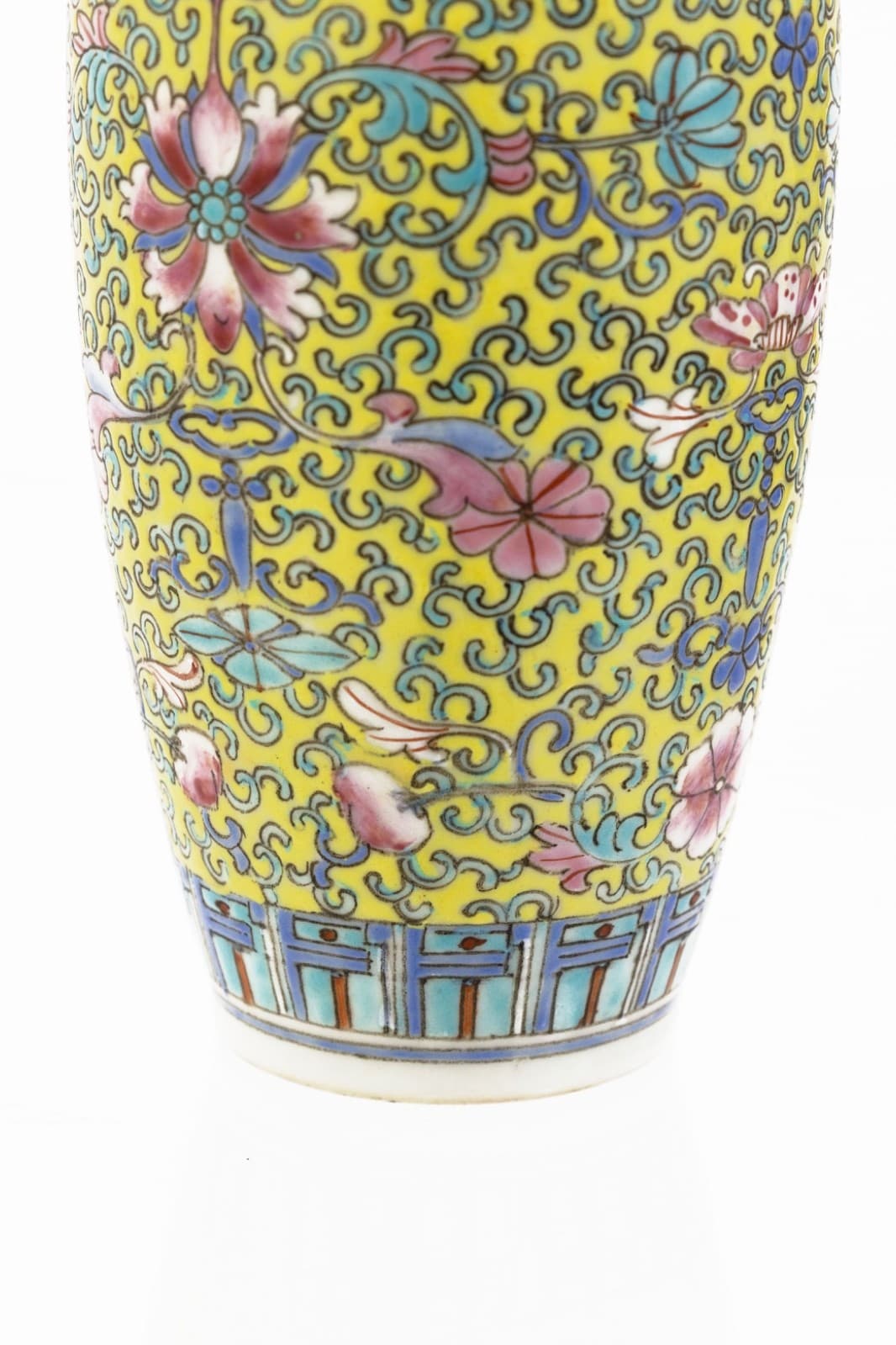 Vintage Traditional Chinese Porcelain Vase 9" Yellow, Pink & Blue Floral Design - Thumbnail 4