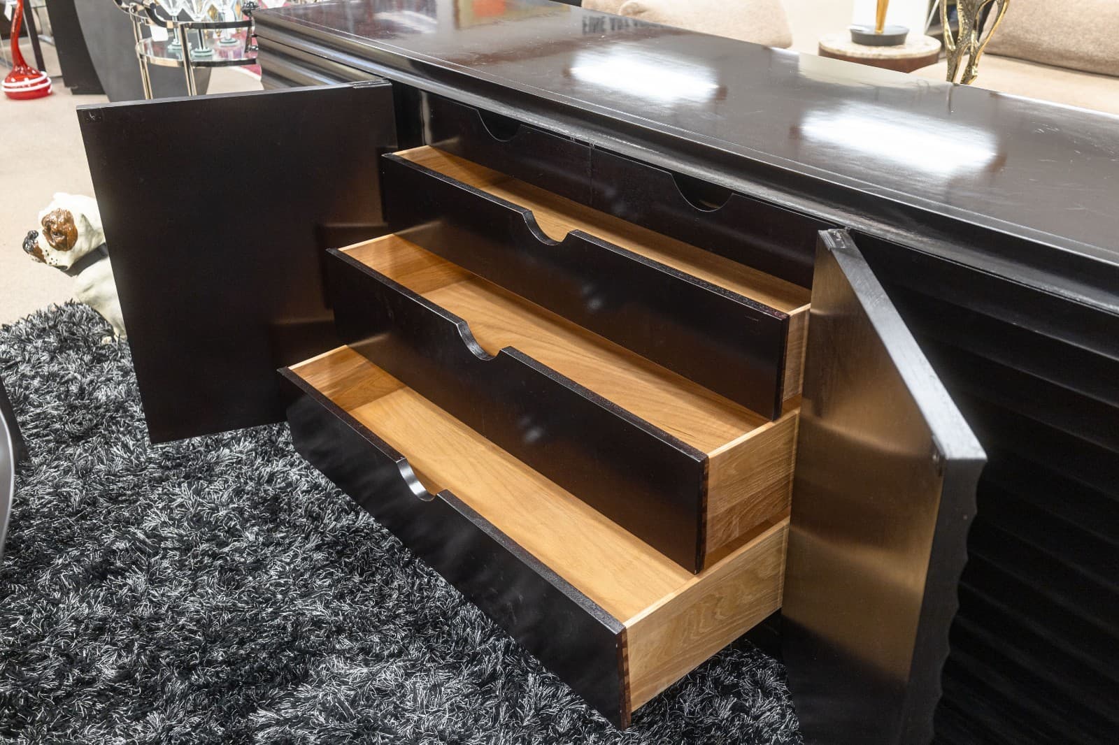 Barbara Barry for Baker Modern Fluted Black Lacquered Sideboard Credenza - Thumbnail 6