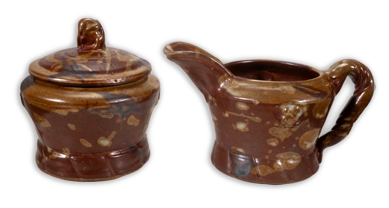 John Glick Ceramic Stoneware Sugar and Creamer Holder Stamped Plum Tree Pottery - Thumbnail 3