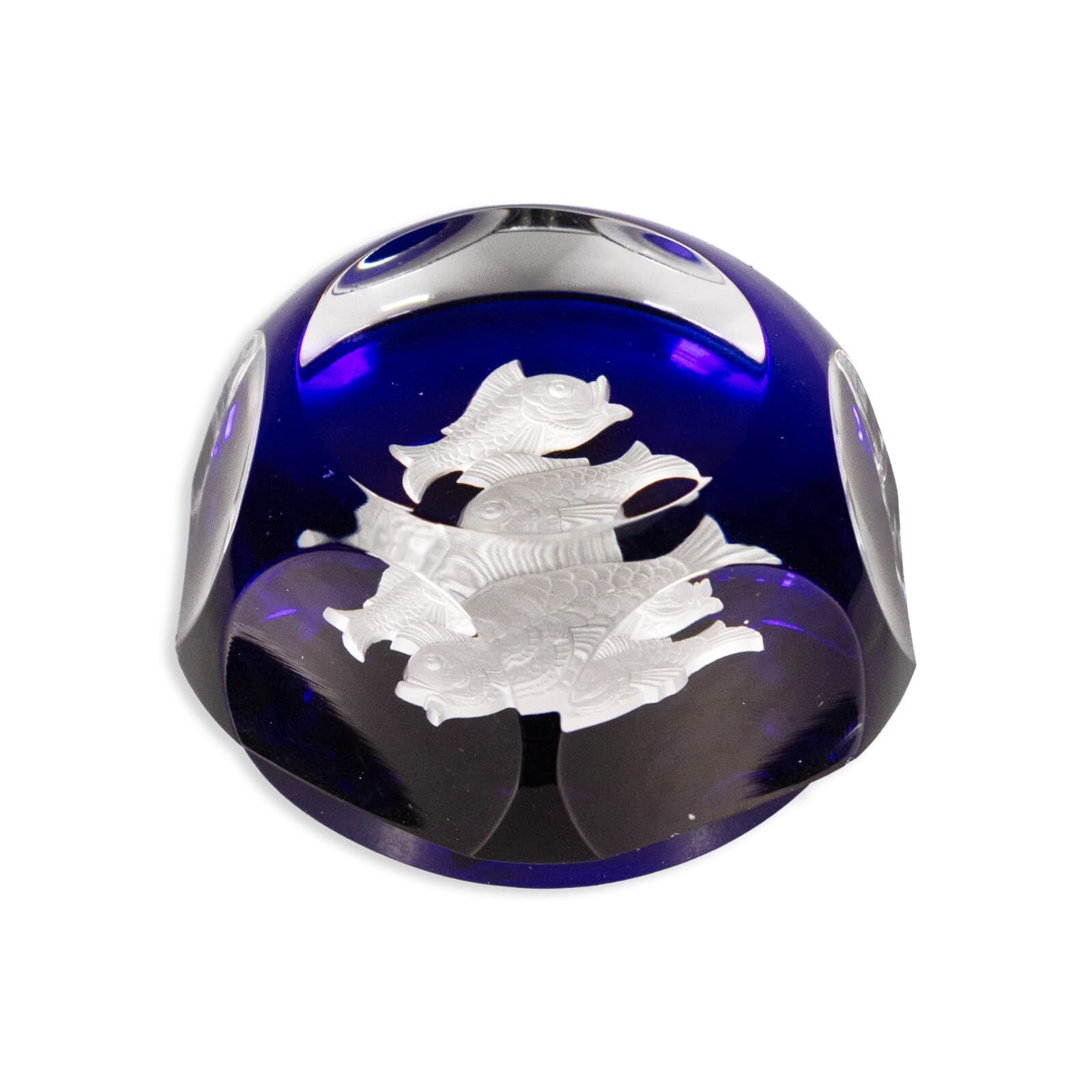 Baccarat France Zodiac Pisces Crystal Cobalt Vintage Art Glass Paperweight 1950s - Thumbnail 2