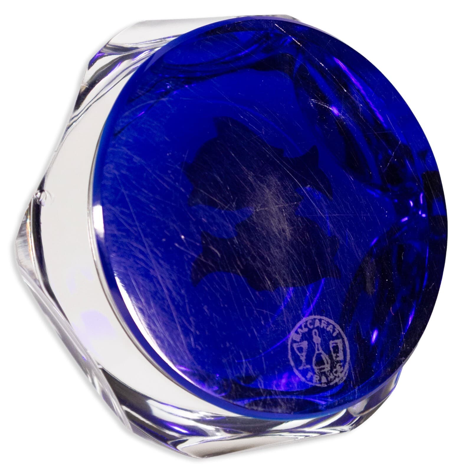 Baccarat France Zodiac Pisces Crystal Cobalt Vintage Art Glass Paperweight 1950s - Thumbnail 5