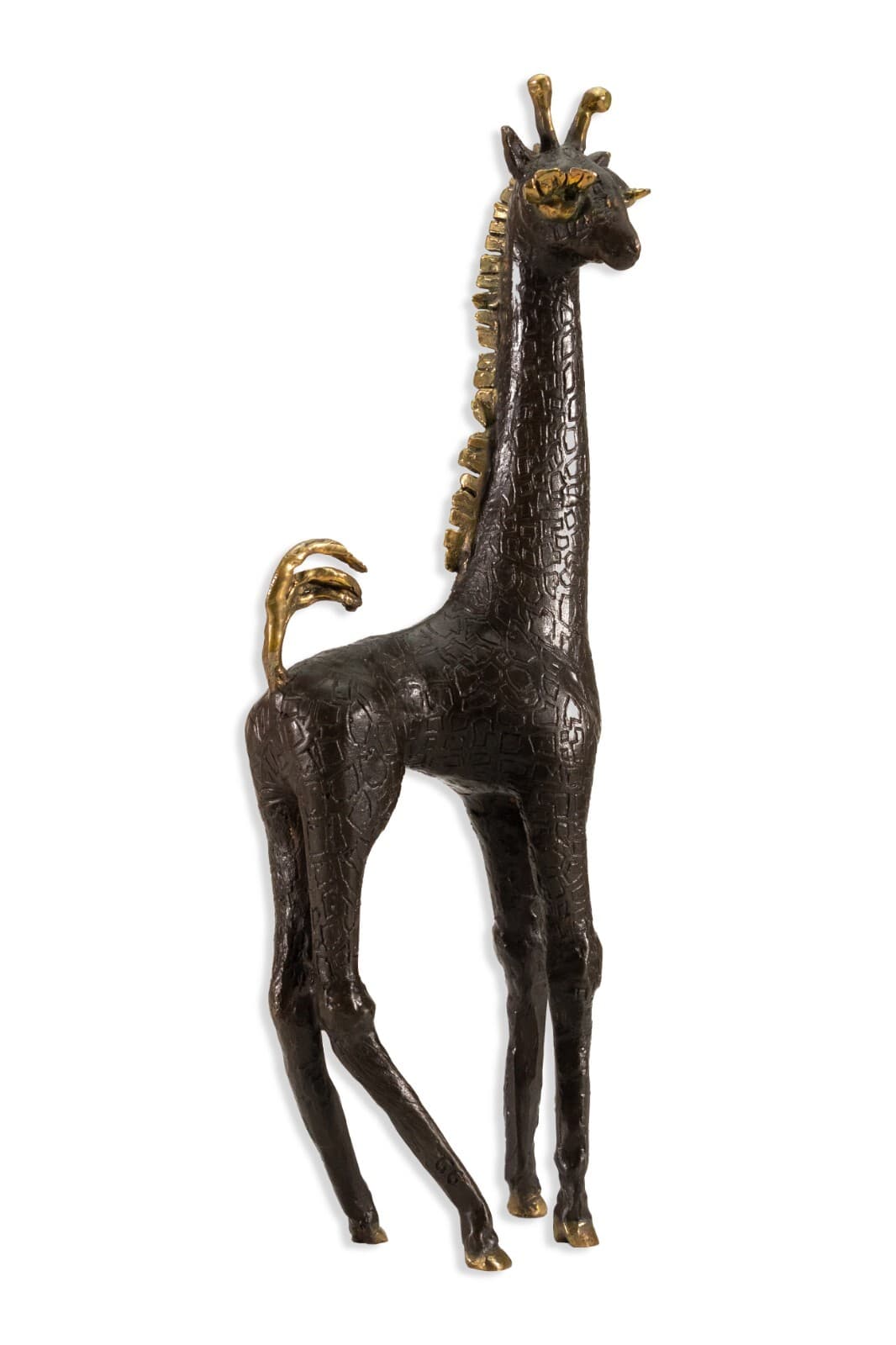 Modern Brutalist Fashionista Giraffe Cast Metal Sculpture Signed G.G. 1970s - Thumbnail 2