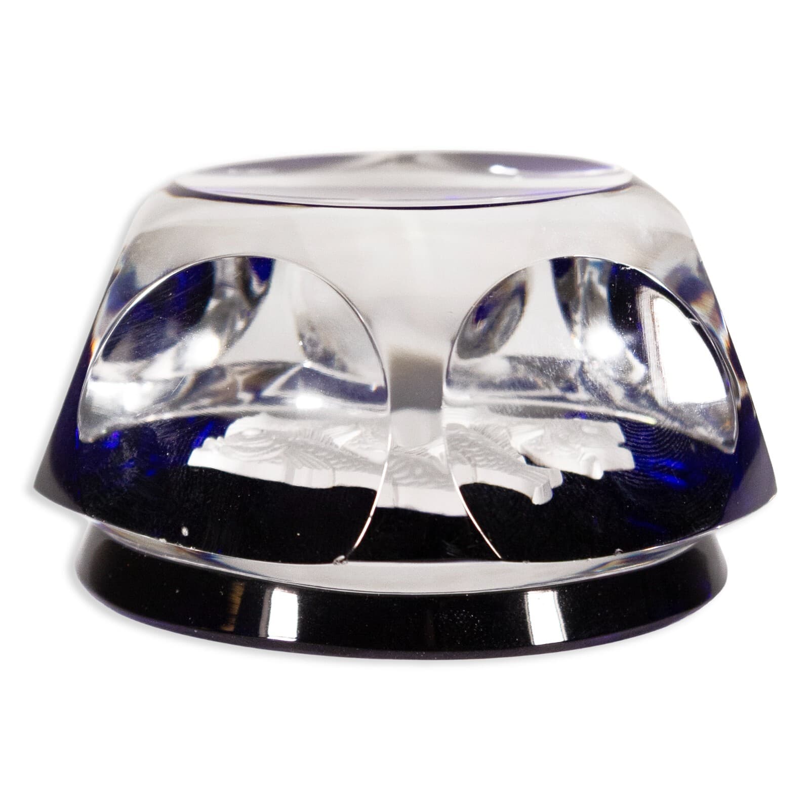 Baccarat France Zodiac Pisces Crystal Cobalt Vintage Art Glass Paperweight 1950s - Thumbnail 4