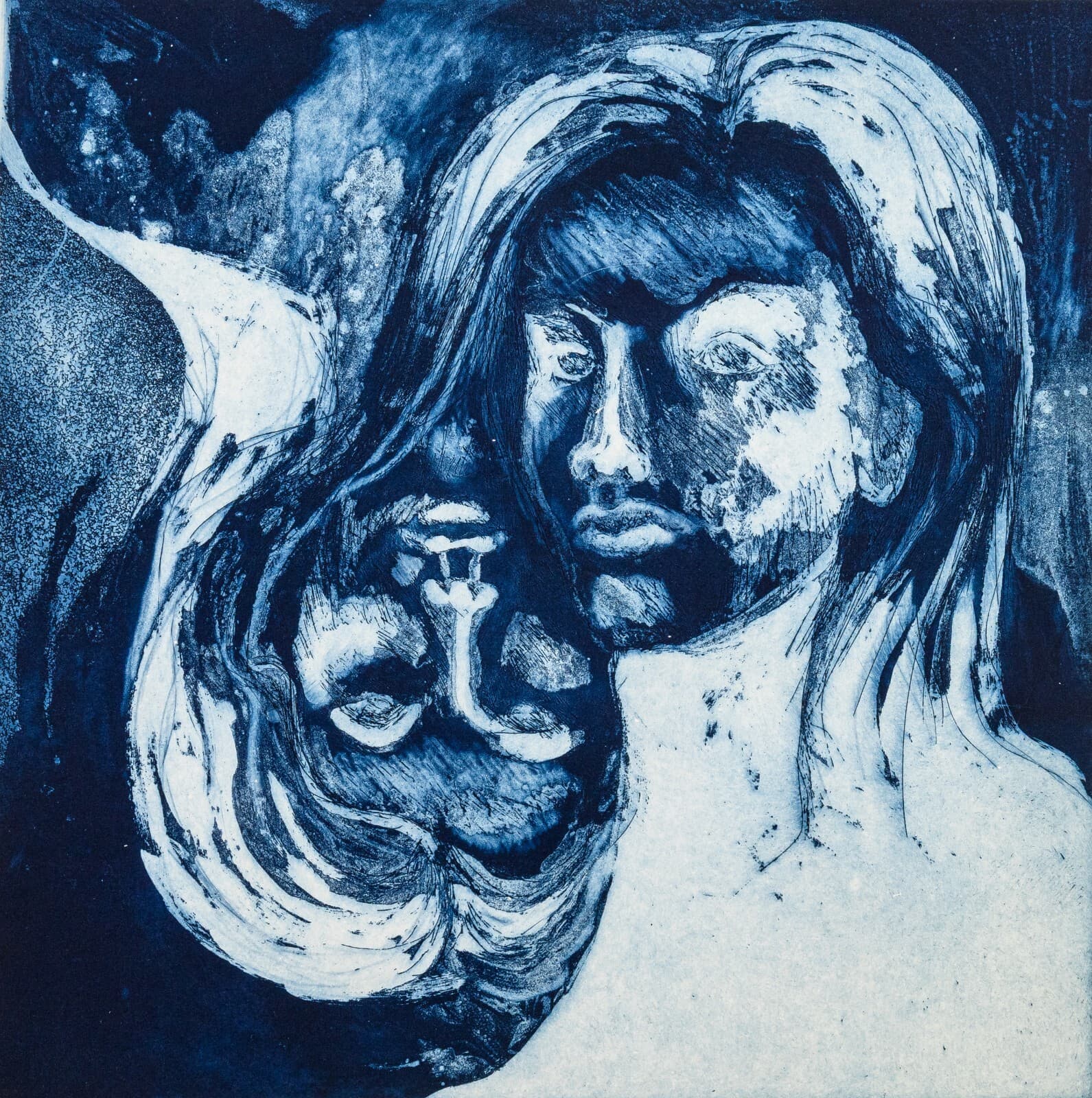 Modernist Figurative Surrealism Two Heads Trial Proof Silkscreen Signed Hoffman - Thumbnail 2