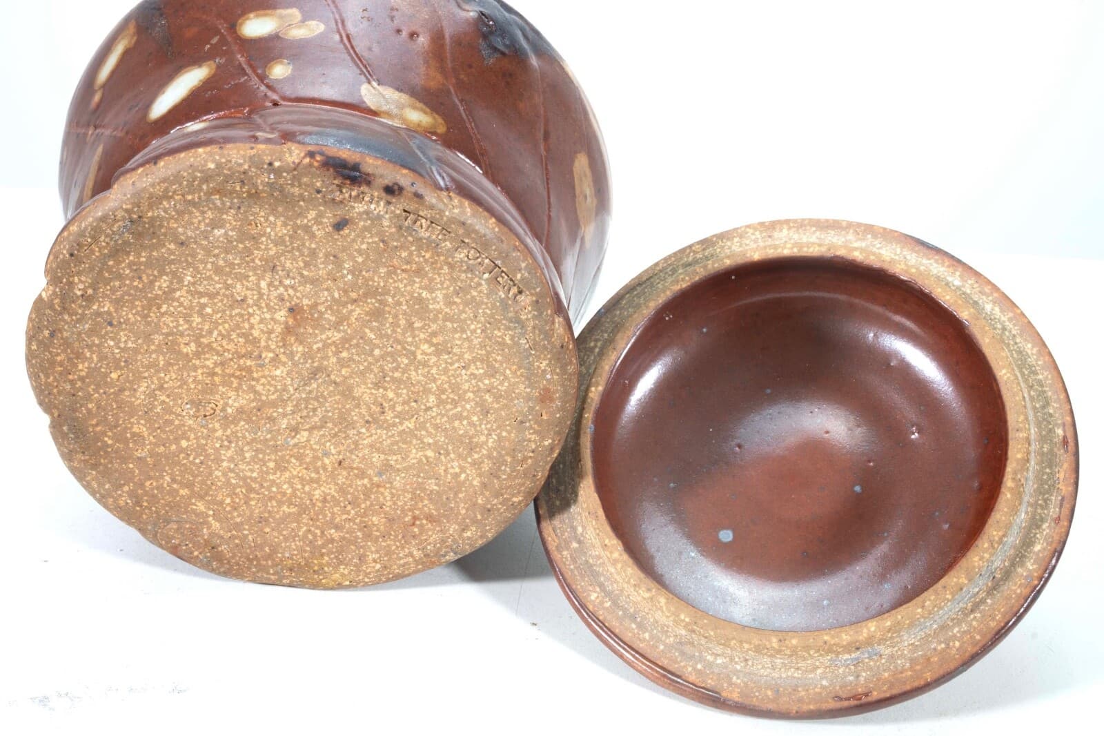 John Glick Ceramic Stoneware Sugar and Creamer Holder Stamped Plum Tree Pottery - Thumbnail 12
