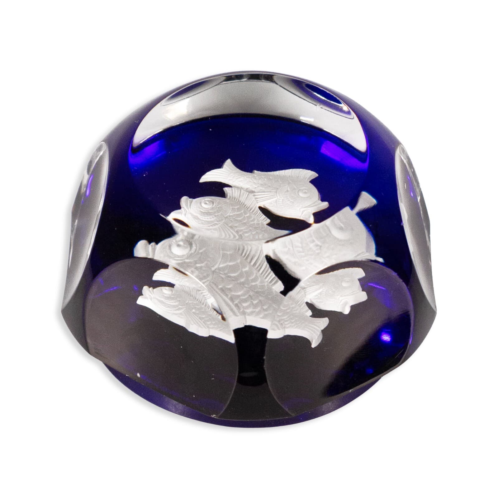 Baccarat France Zodiac Pisces Crystal Cobalt Vintage Art Glass Paperweight 1950s - Thumbnail 3