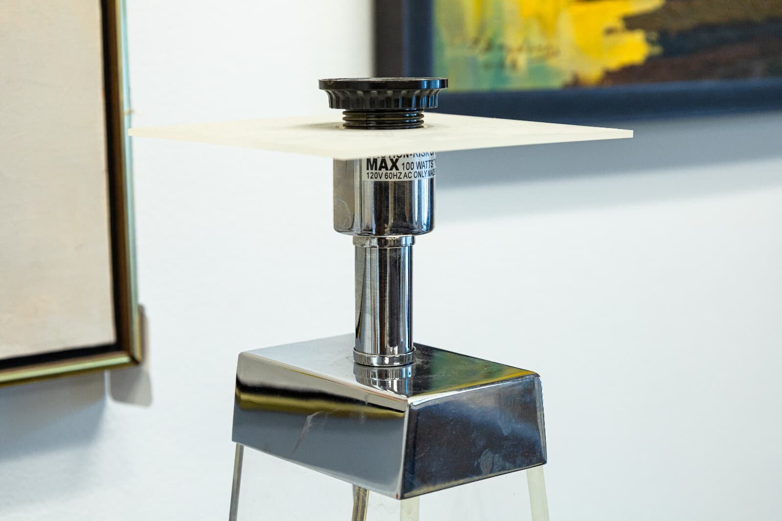 Vintage 1980s Lucite Table Lamp with Chrome Accents 1980's - Thumbnail 5