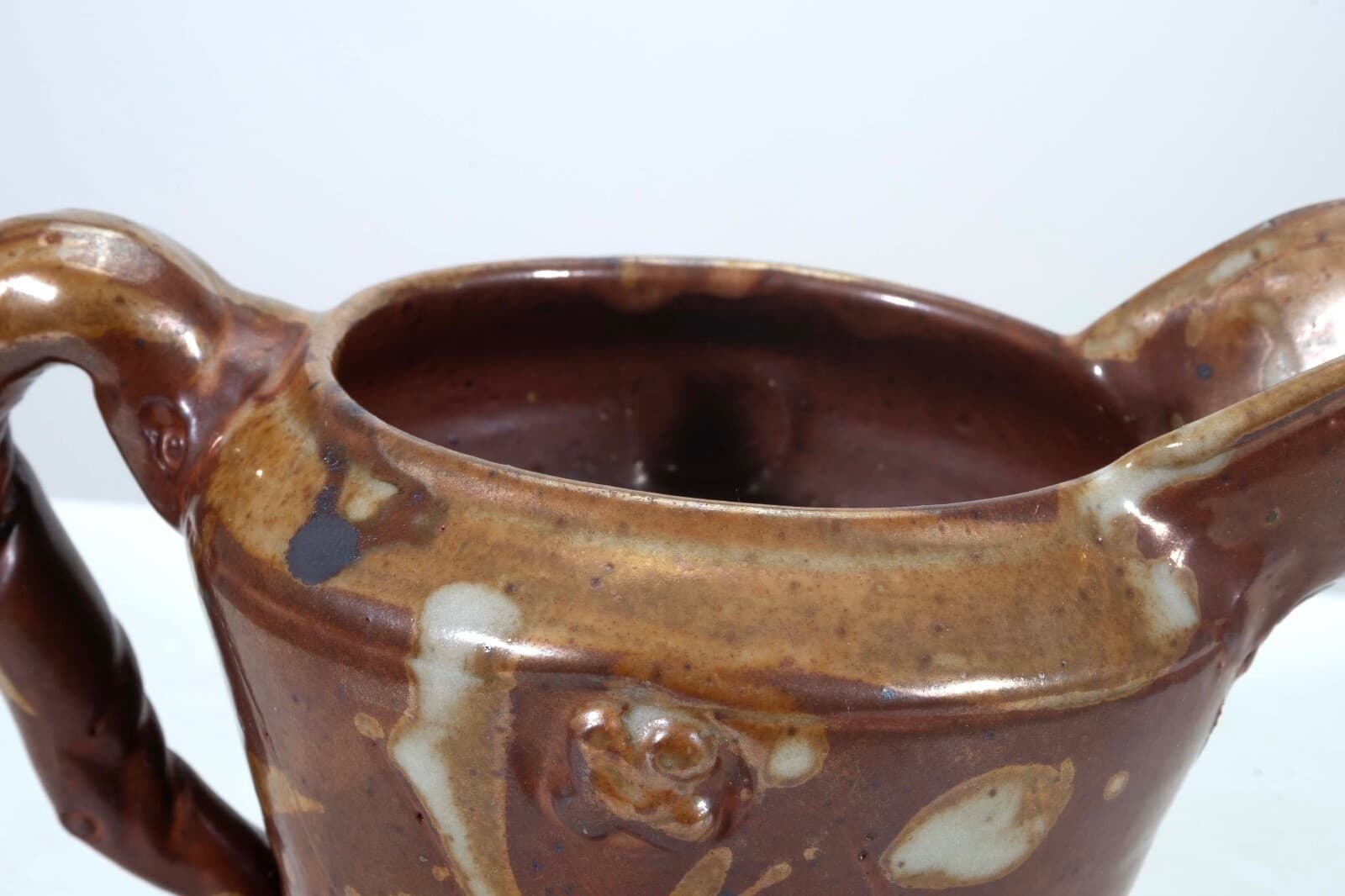 John Glick Ceramic Stoneware Sugar and Creamer Holder Stamped Plum Tree Pottery - Thumbnail 6