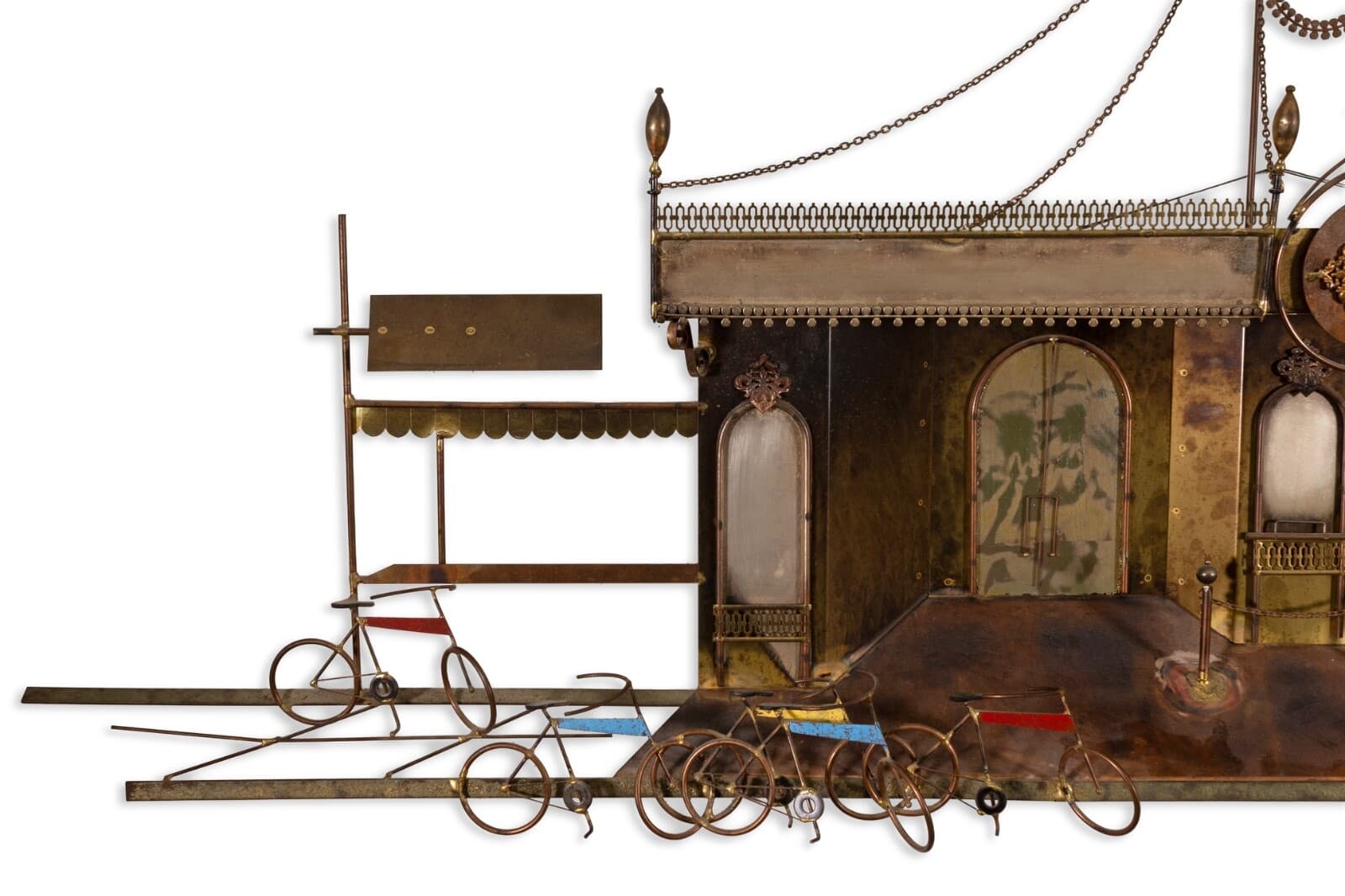 Signed Curtis Jere Paris Theater with Bicycles Wall Sculpture with Original Tags - Thumbnail 3