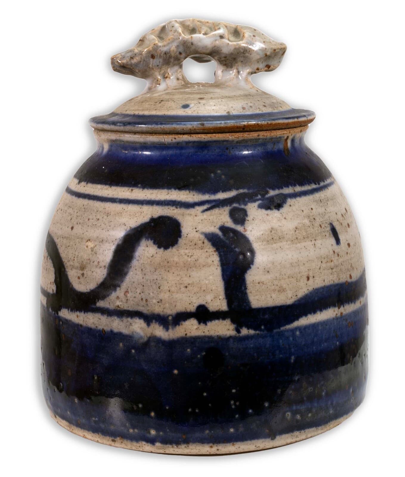 John Glick Ceramic Stoneware Blue Covered Vessel Signed and Stamped - Thumbnail 4